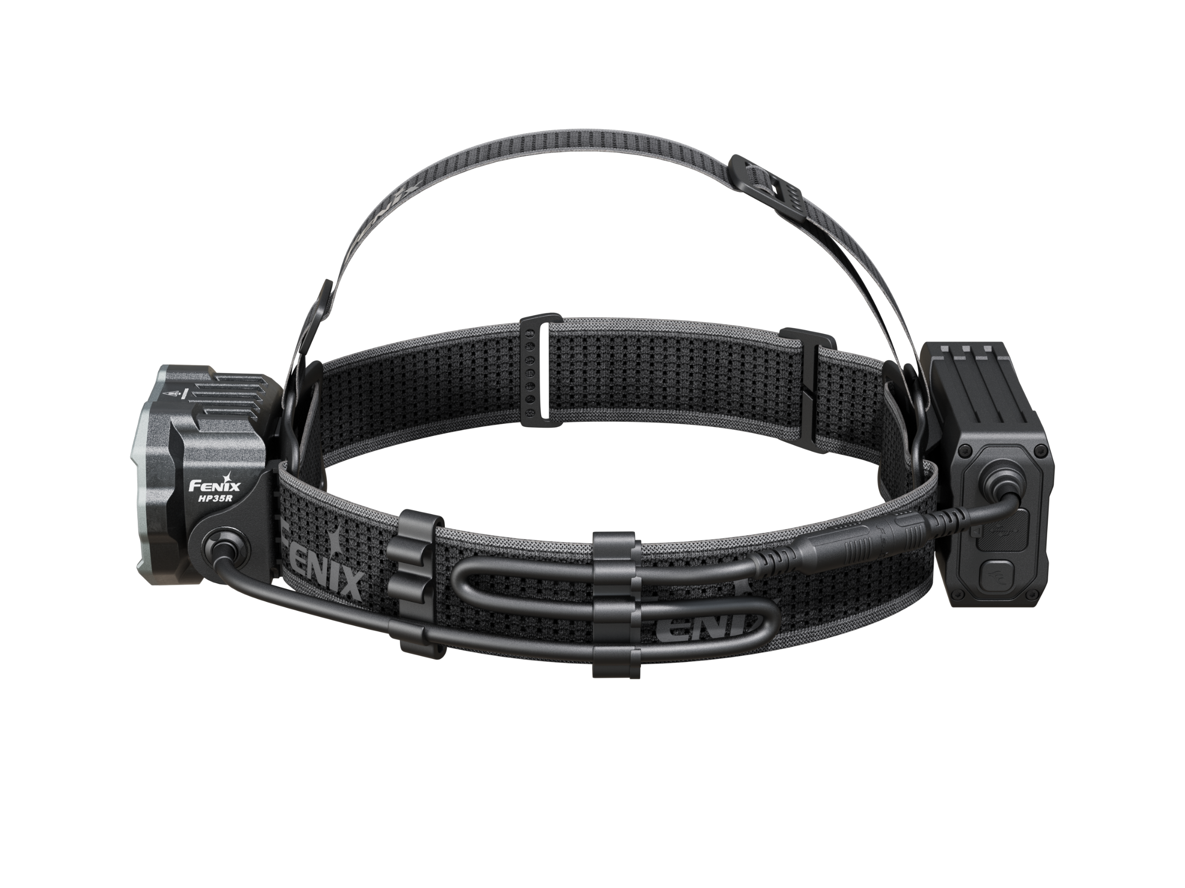 Fenix HP35R search and rescue headlamp with adjustable strap, bright LED light, and rugged design for outdoor and emergency use.