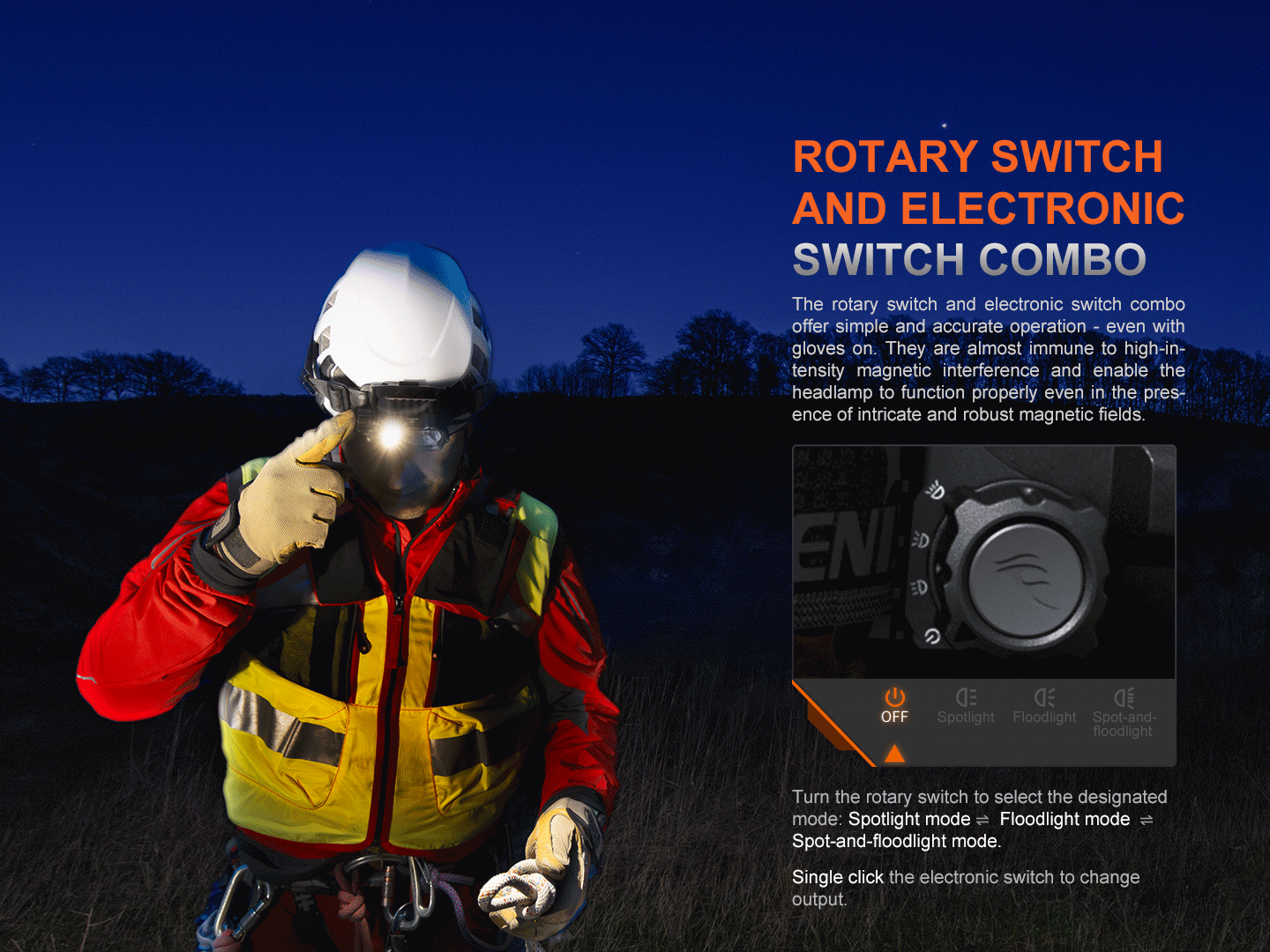 Fenix HP35R search and rescue headlamp with adjustable straps and bright LED light for outdoor and emergency use