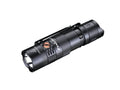 Fenix PD25R rechargeable EDC flashlight with compact design and bright LED light, shown from a side angle.