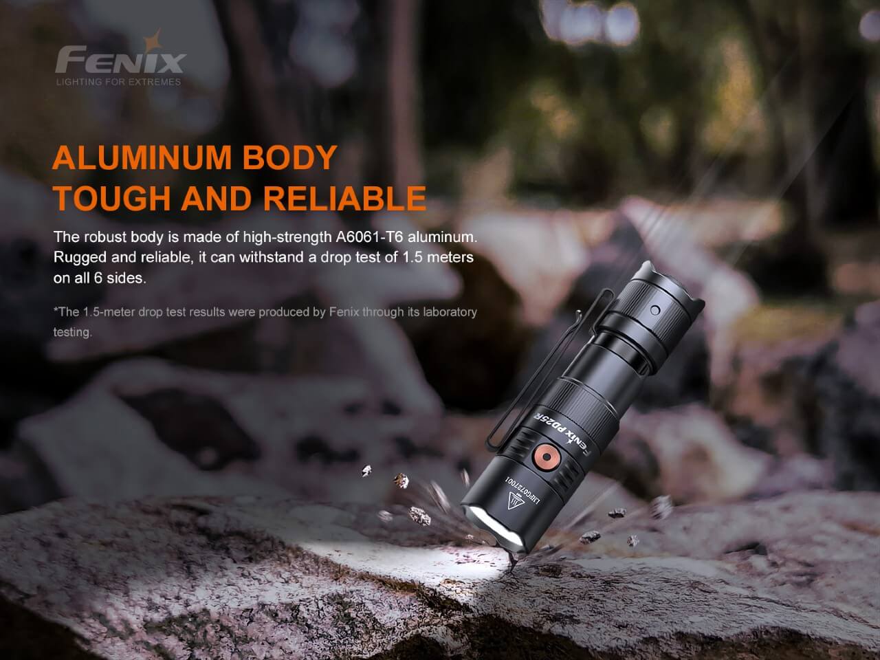 Fenix PD25R rechargeable LED EDC flashlight with durable design and compact size, ideal for everyday carry.