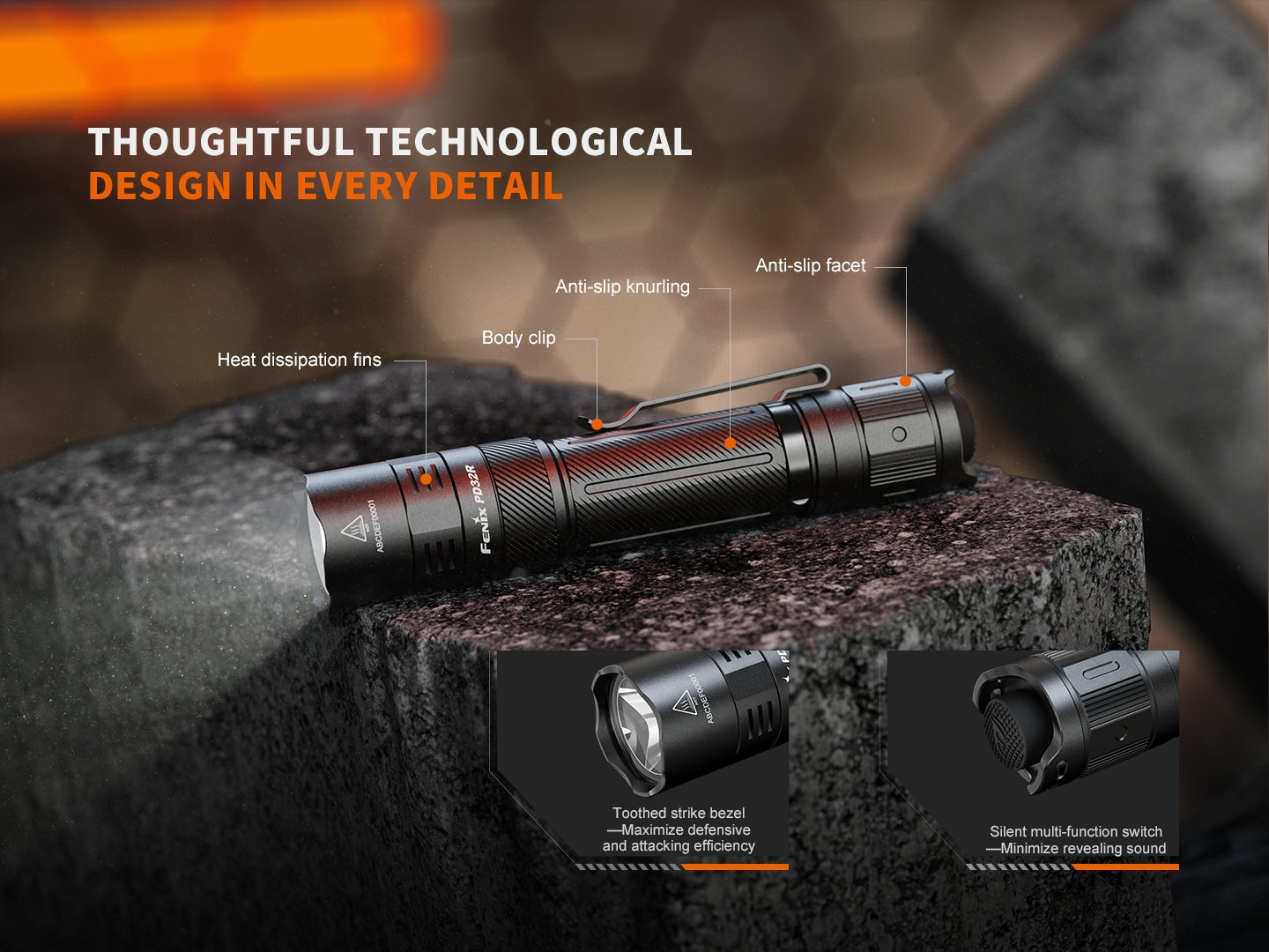 Fenix PD32R Rechargeable Silent Switch LED Flashlight - OVERLANDERS Outfitter