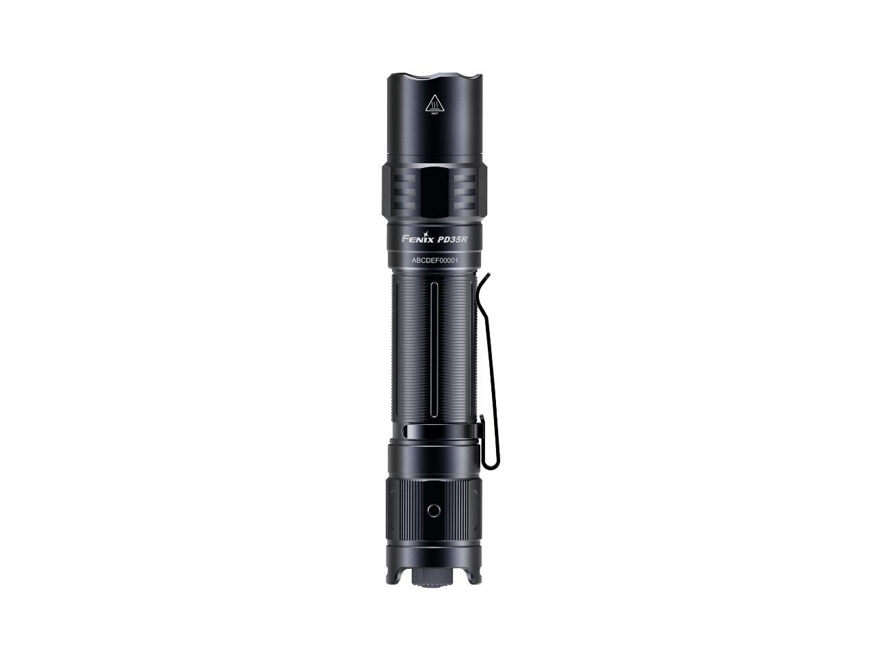 Fenix PD35R compact rechargeable tactical flashlight with a sleek design and top button for easy operation.