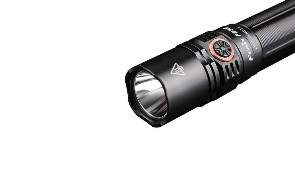 Fenix PD35 V3.0 tactical flashlight front view, showing its compact design and bright 1700 lumen LED flashlight for everyday carry