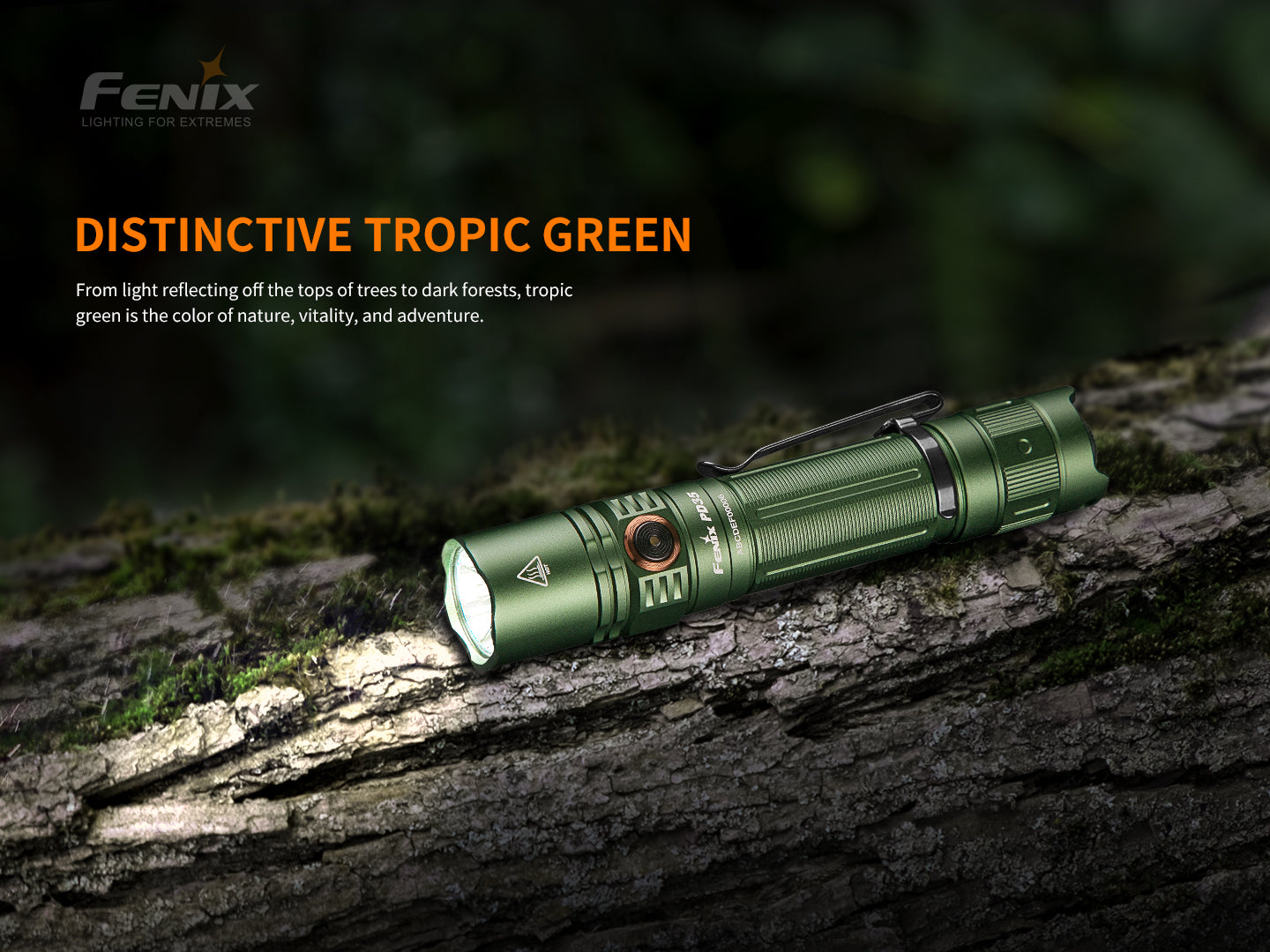 Green Fenix PD35 V3.0 tactical flashlight with 1700 lumens, compact design for everyday carry and outdoor use.