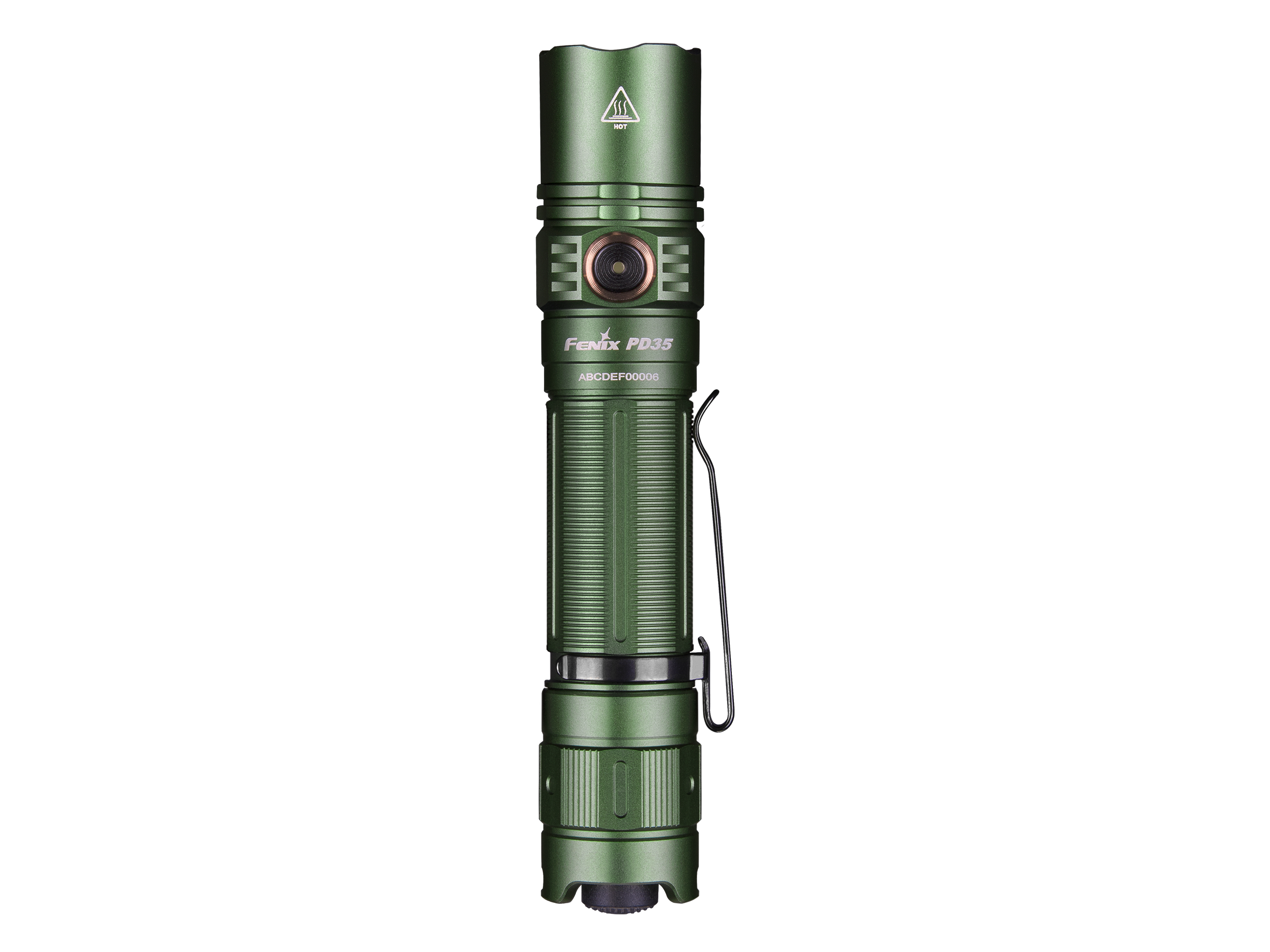 Green Fenix PD35 V3.0 tactical flashlight with 1700 lumens, compact design, and versatile everyday carry features.