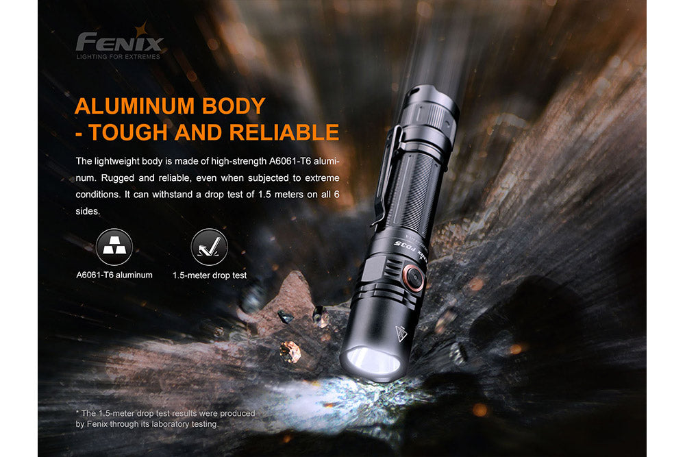 Fenix PD35 V3.0 tactical flashlight with 1700 lumens, compact design, and durable build for everyday carry and outdoor use.