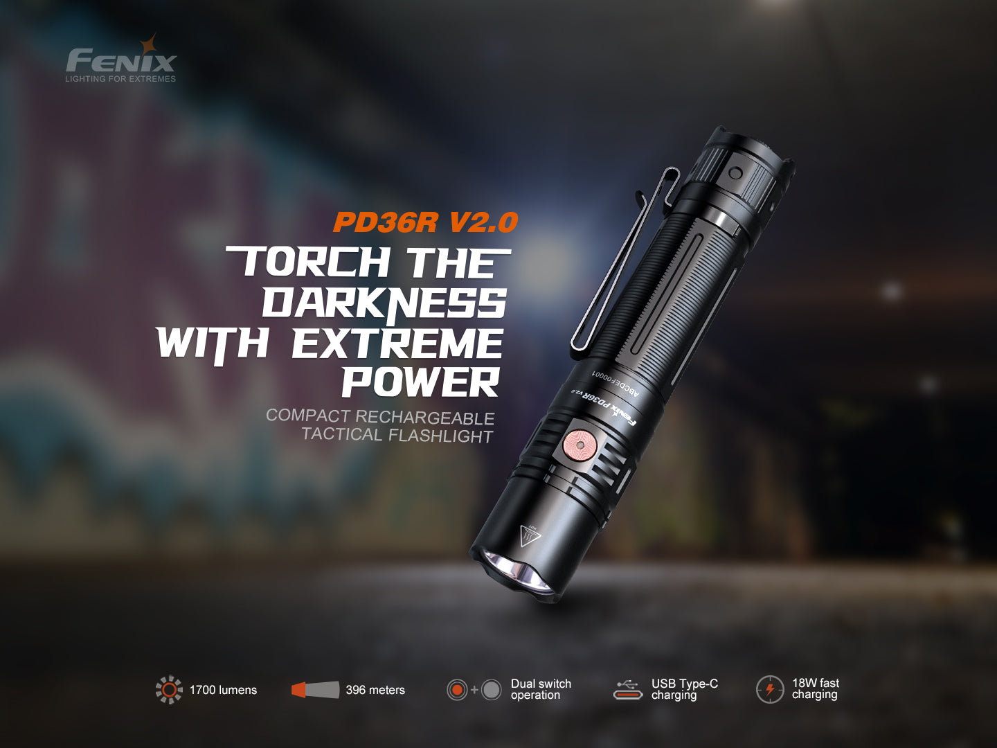 Fenix PD36R V2 Compact Rechargeable Tactical Flashlight - 1700 Lumens - We The Collective
