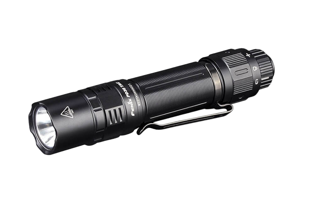 Fenix PD36 TAC tactical flashlight with a sleek design and powerful 3000 lumens output, ideal for outdoor use.