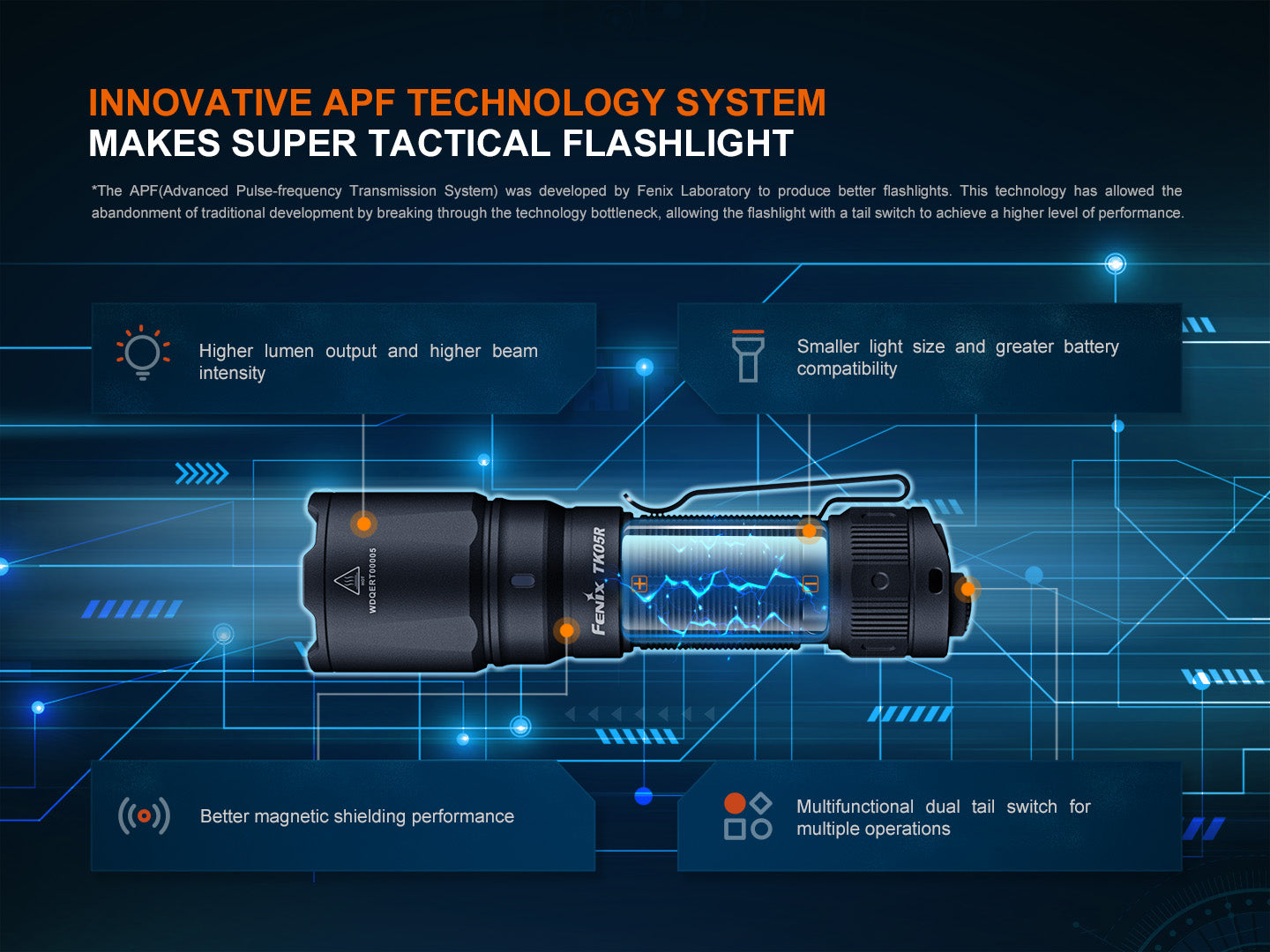 Fenix TK05R compact tactical EDC flashlight with black body, LED light, and textured grip for outdoor or everyday carry use
