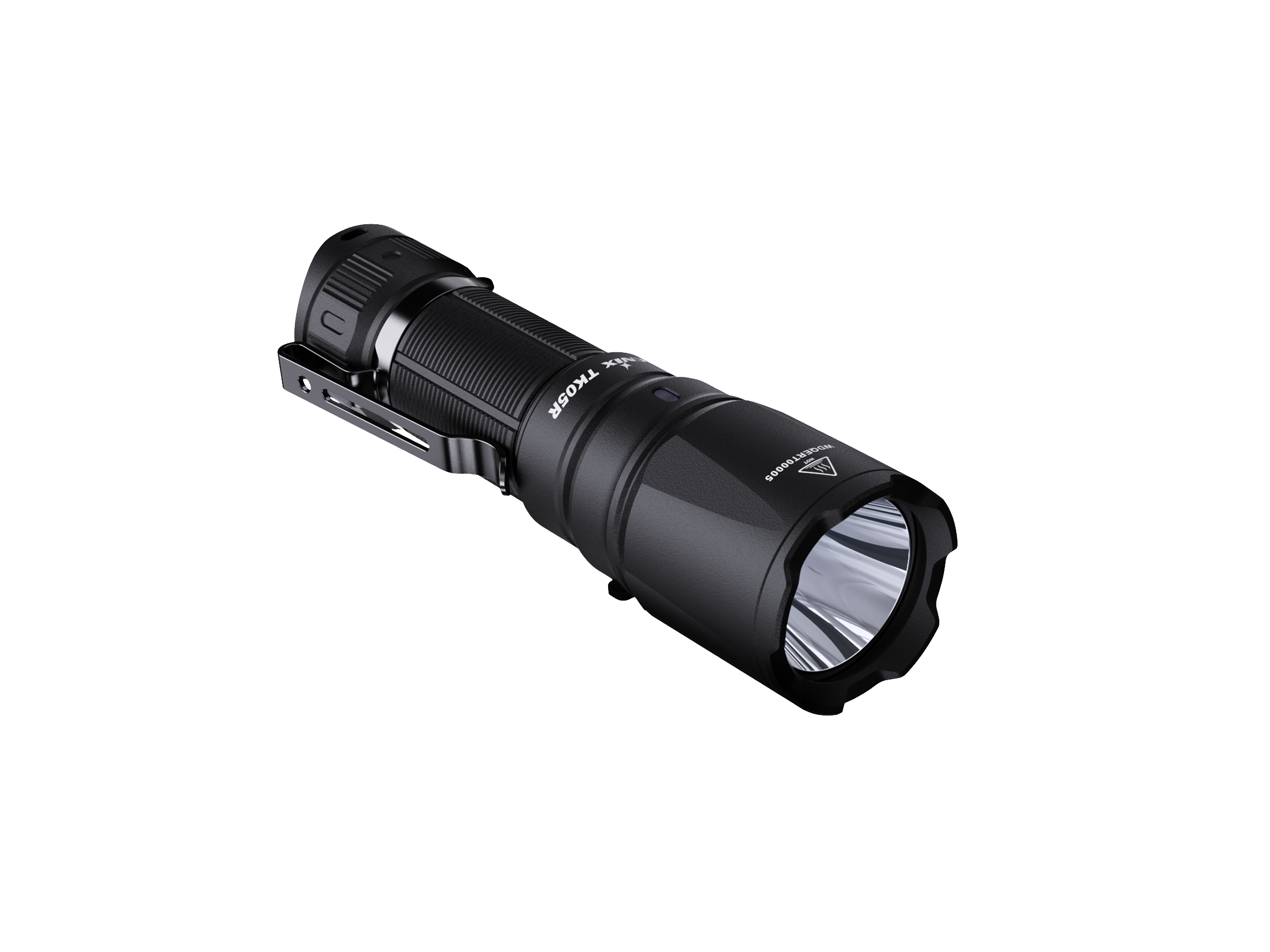 Fenix TK05R compact tactical EDC flashlight with front-facing LED and textured grip, designed for outdoor and tactical use