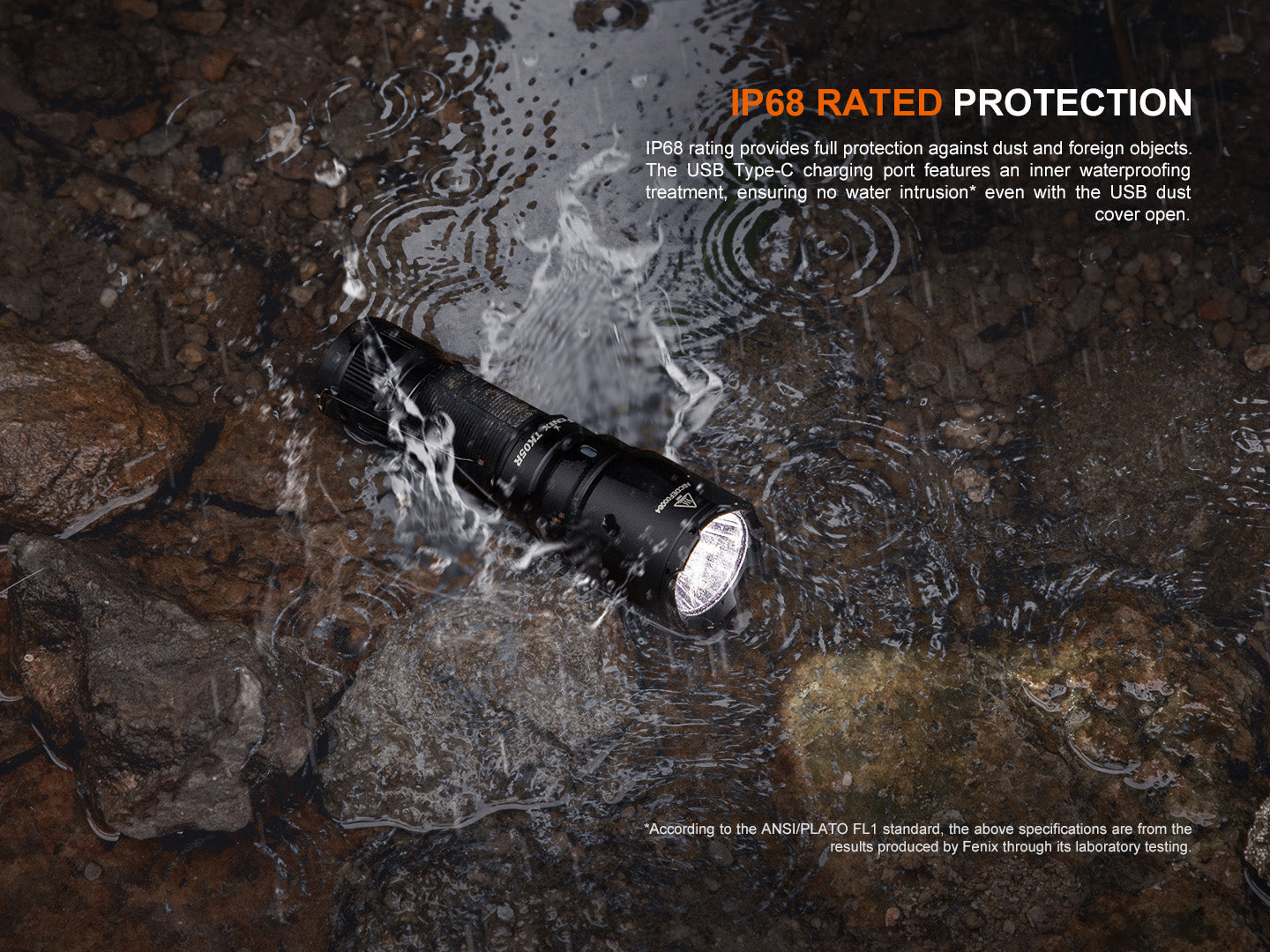 Fenix TK05R compact tactical EDC flashlight showing waterproof design and durable black body on a plain background.