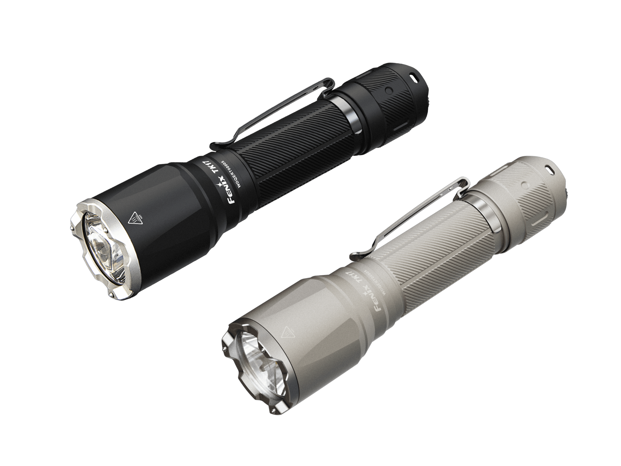 Fenix TK17 tactical flashlight in both color options, showcasing its dual switch design and compact build.