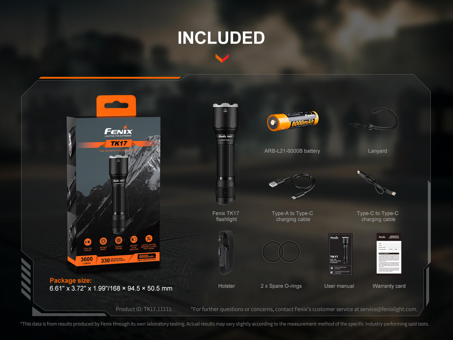 Fenix TK17 dual switch tactical flashlight with rugged design and dual-switch operation displayed on a neutral background.