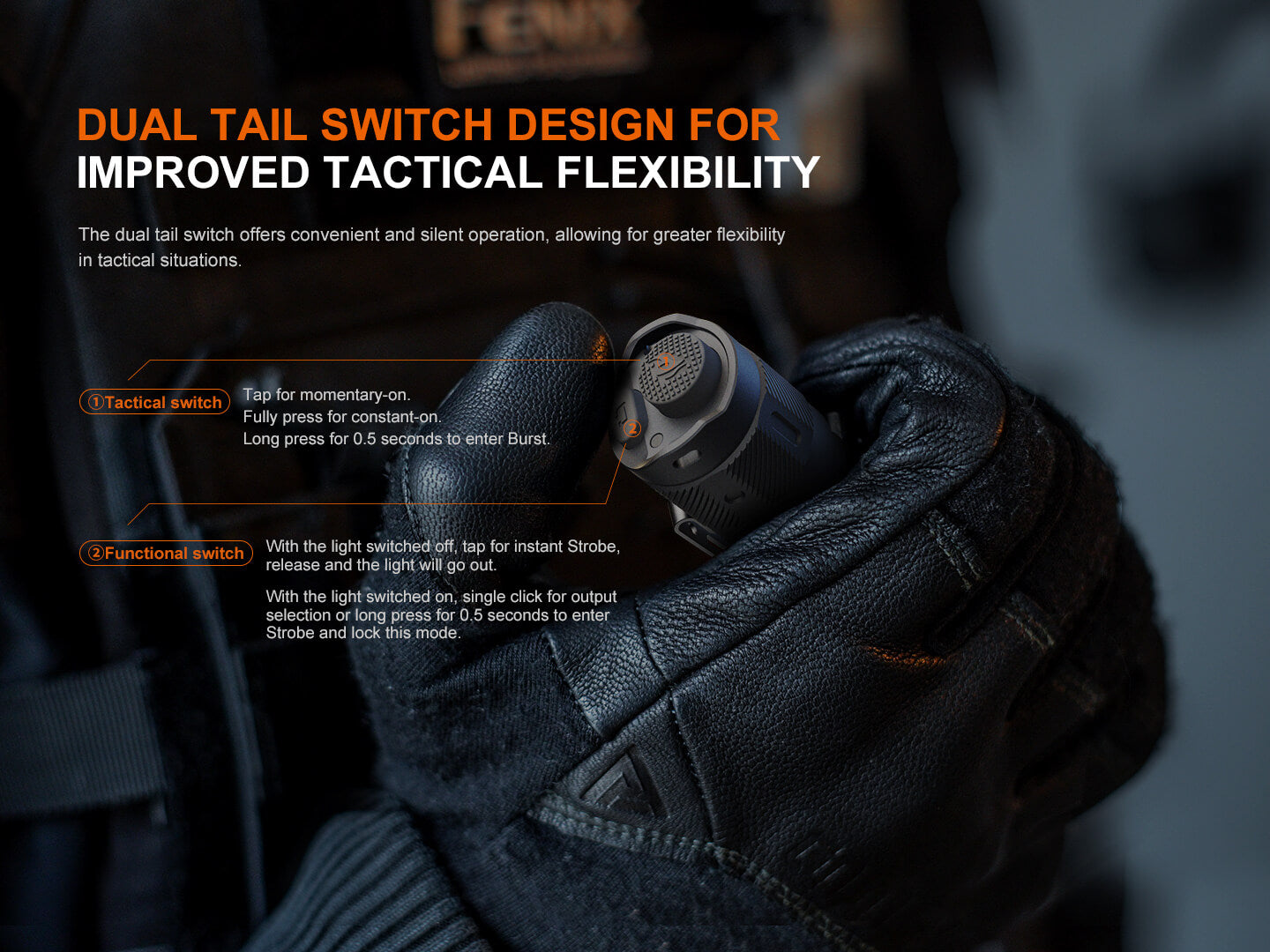 Fenix TK17 tactical flashlight featuring a dual switch design and a robust, ergonomic body for easy handling.