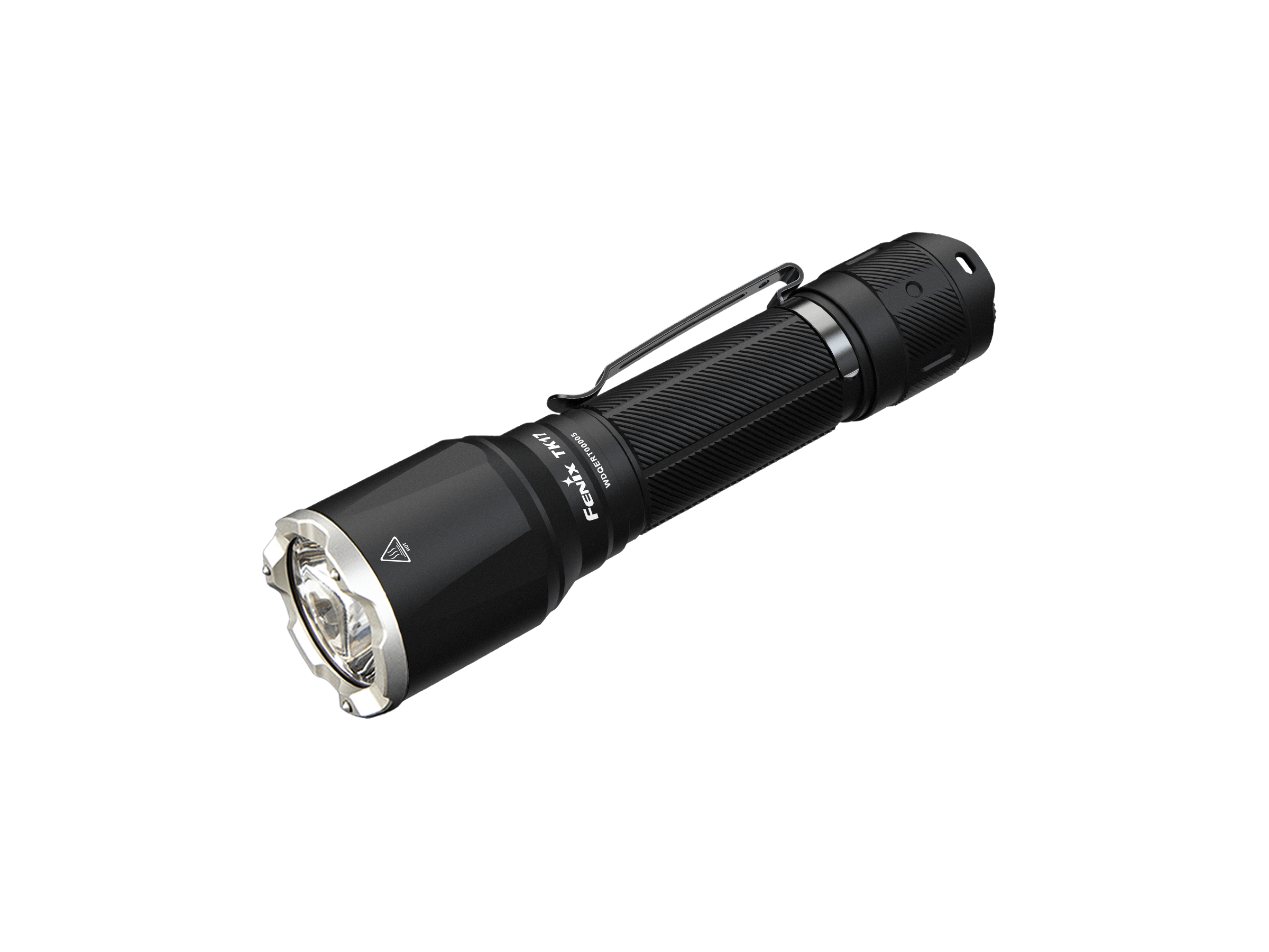 Fenix TK17 dual switch tactical flashlight with sturdy body and multiple brightness settings, shown in a close-up view.