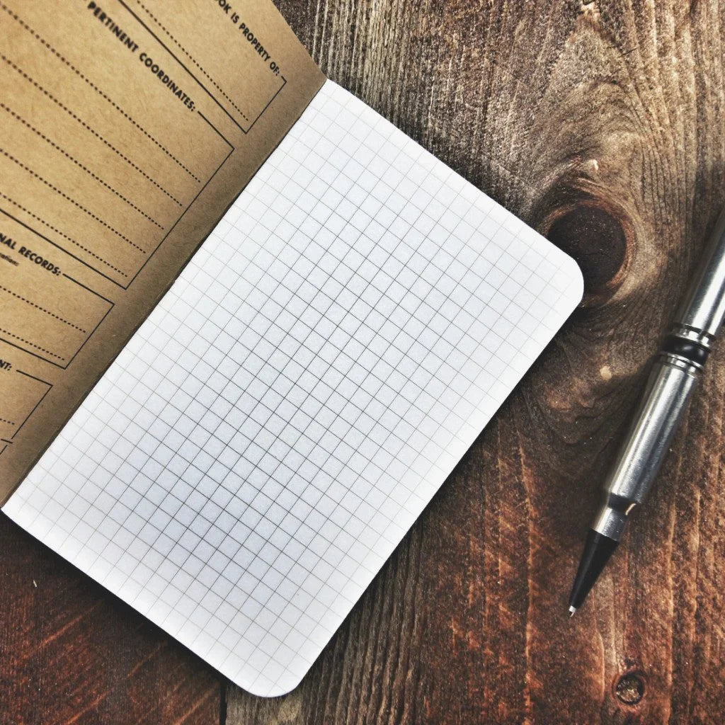 Recycled Firefighter Field Notes notebook with graph paper, portable eco-friendly journal for notes and sketches.