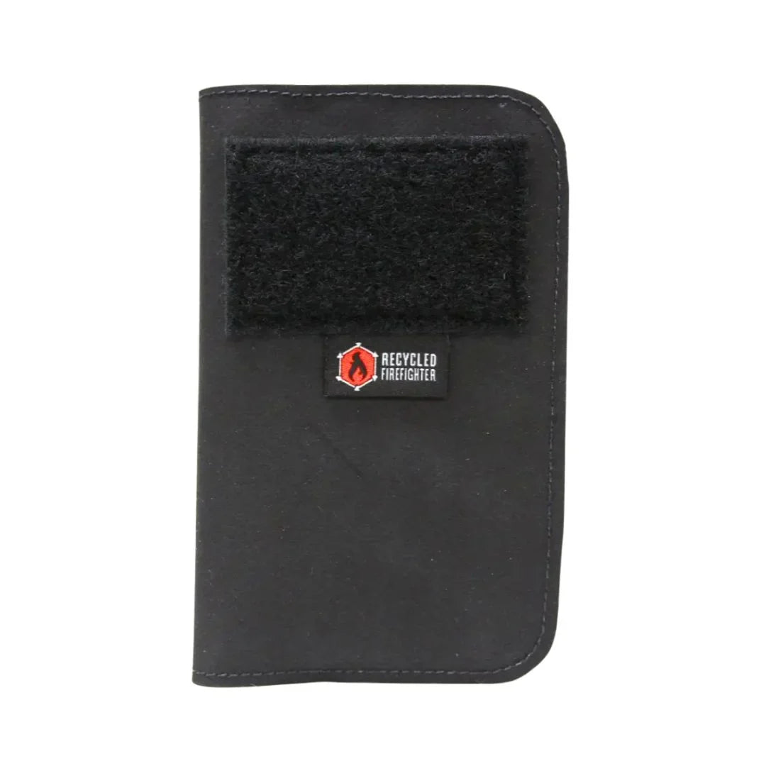 Recycled Firefighter Field Notes Wallet made of black Hypalon material, compact and durable for everyday use.