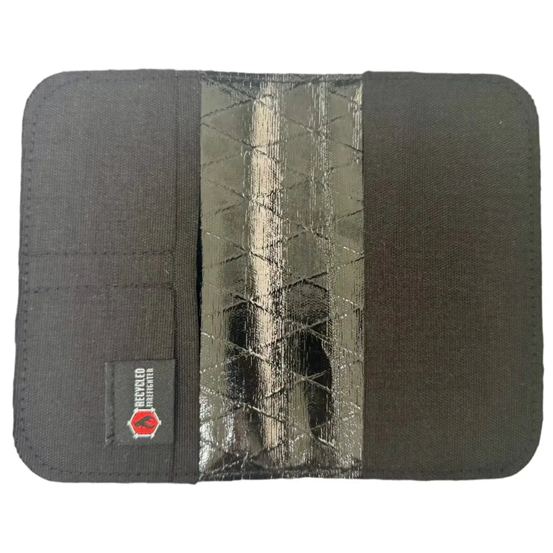 Recycled Firefighter Field Notes Wallet made from recycled materials, featuring a compact design with multiple card slots.