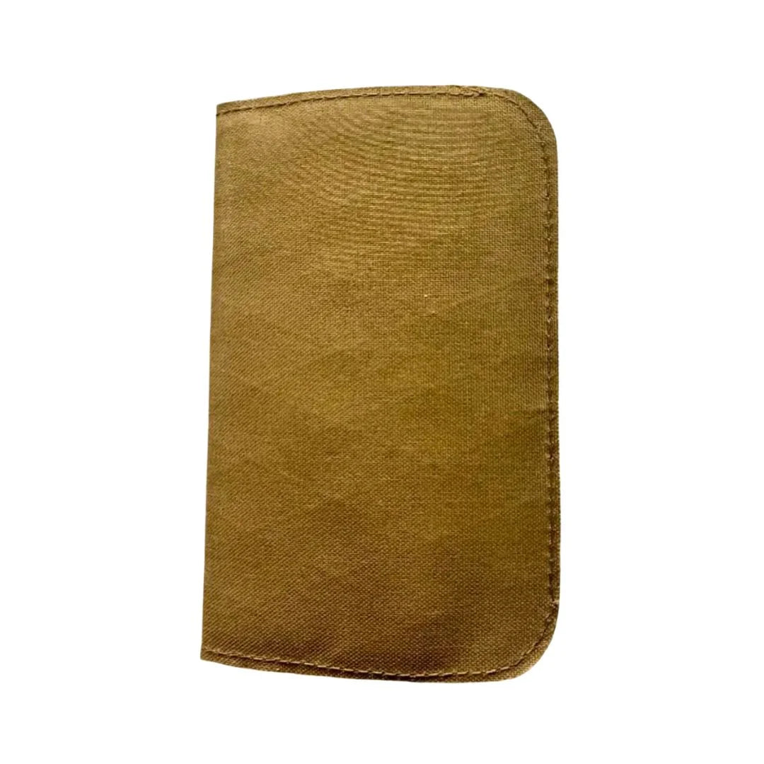 Recycled Firefighter Field Notes Wallet in XPAC Coyote, durable wallet with multiple card slots and a sleek design.