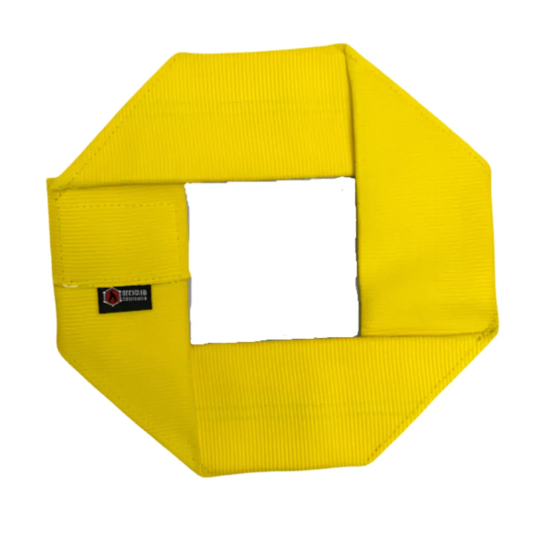 Recycled Firefighter fire hose dog frisbee, durable and colorful dog toy designed for active play and fetch.