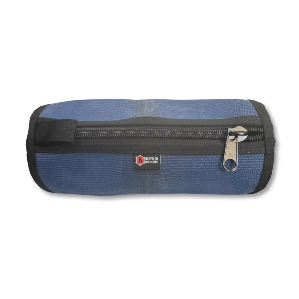 Blue Fire Hose Dopp Kit by Recycled Firefighter, durable travel toiletry bag made from recycled fire hose material.