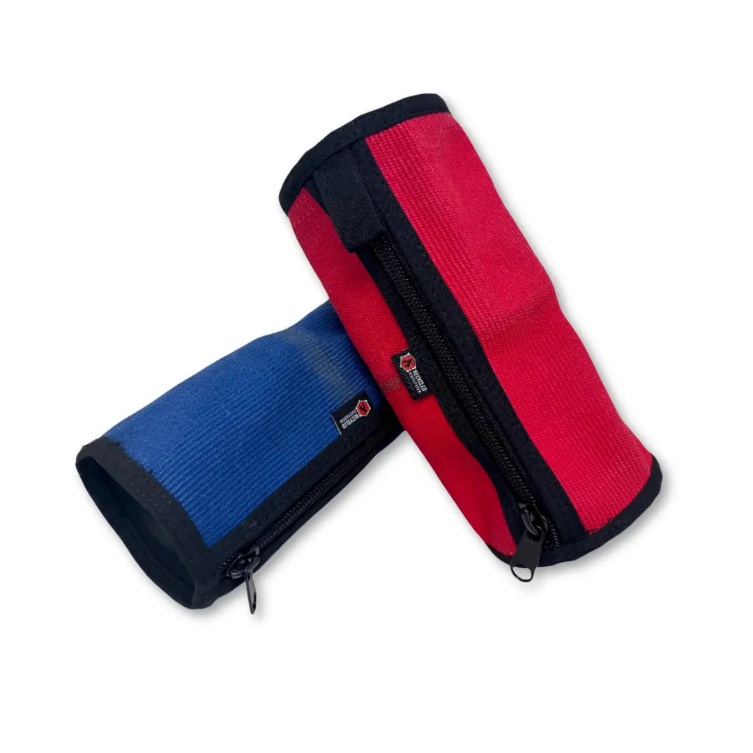 Recycled Firefighter fire hose Dopp Kit in black with zipper, durable travel toiletry bag for men.