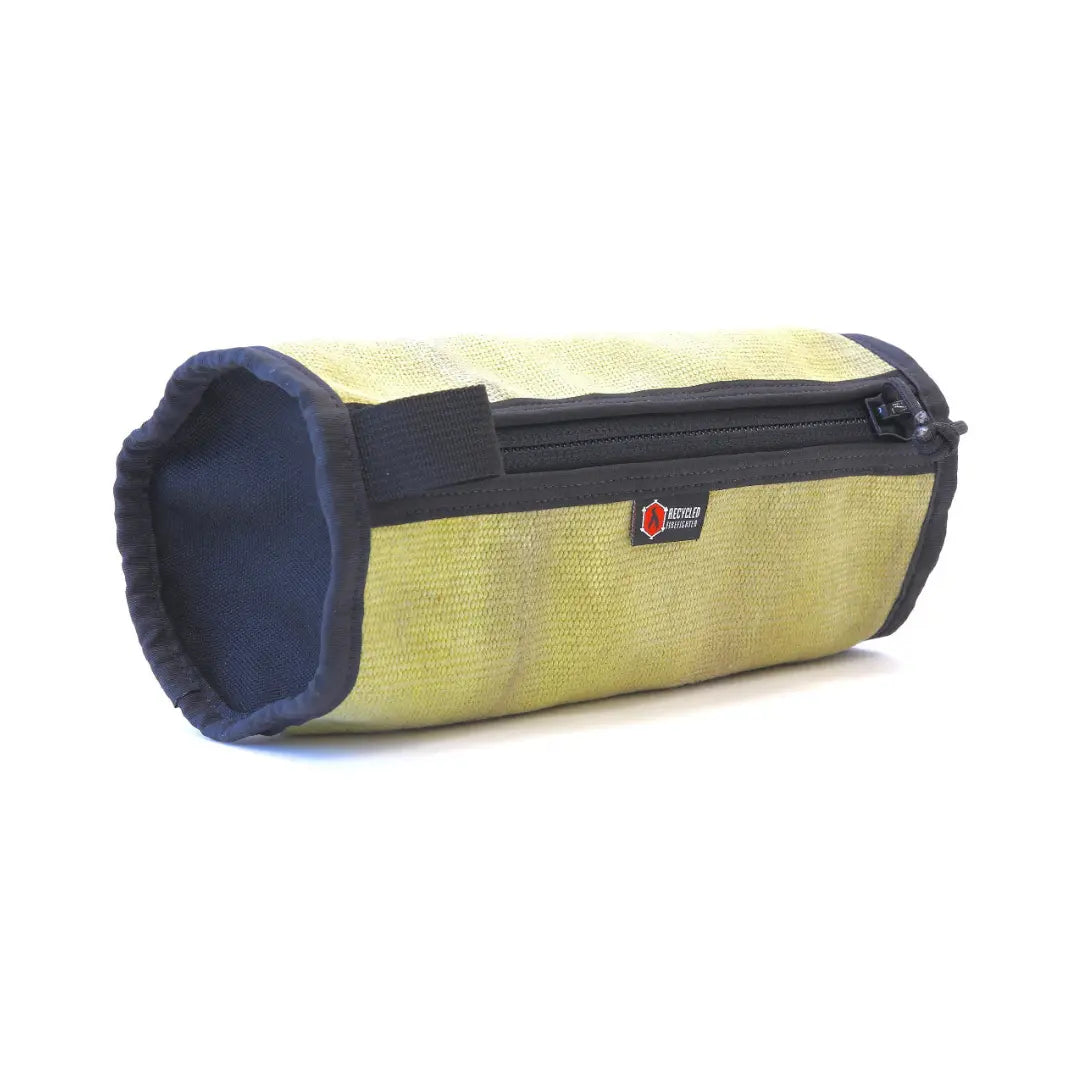 Yellow Recycled Firefighter Fire Hose Dopp Kit with durable fabric and zippered closure for travel and organization.