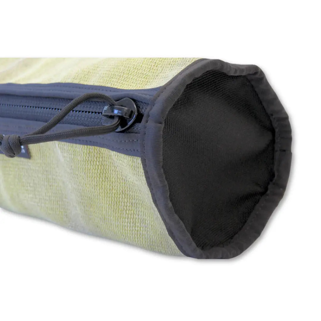 Yellow Recycled Firefighter fire hose Dopp Kit with durable fabric and zipper closure, designed for travel and organization.