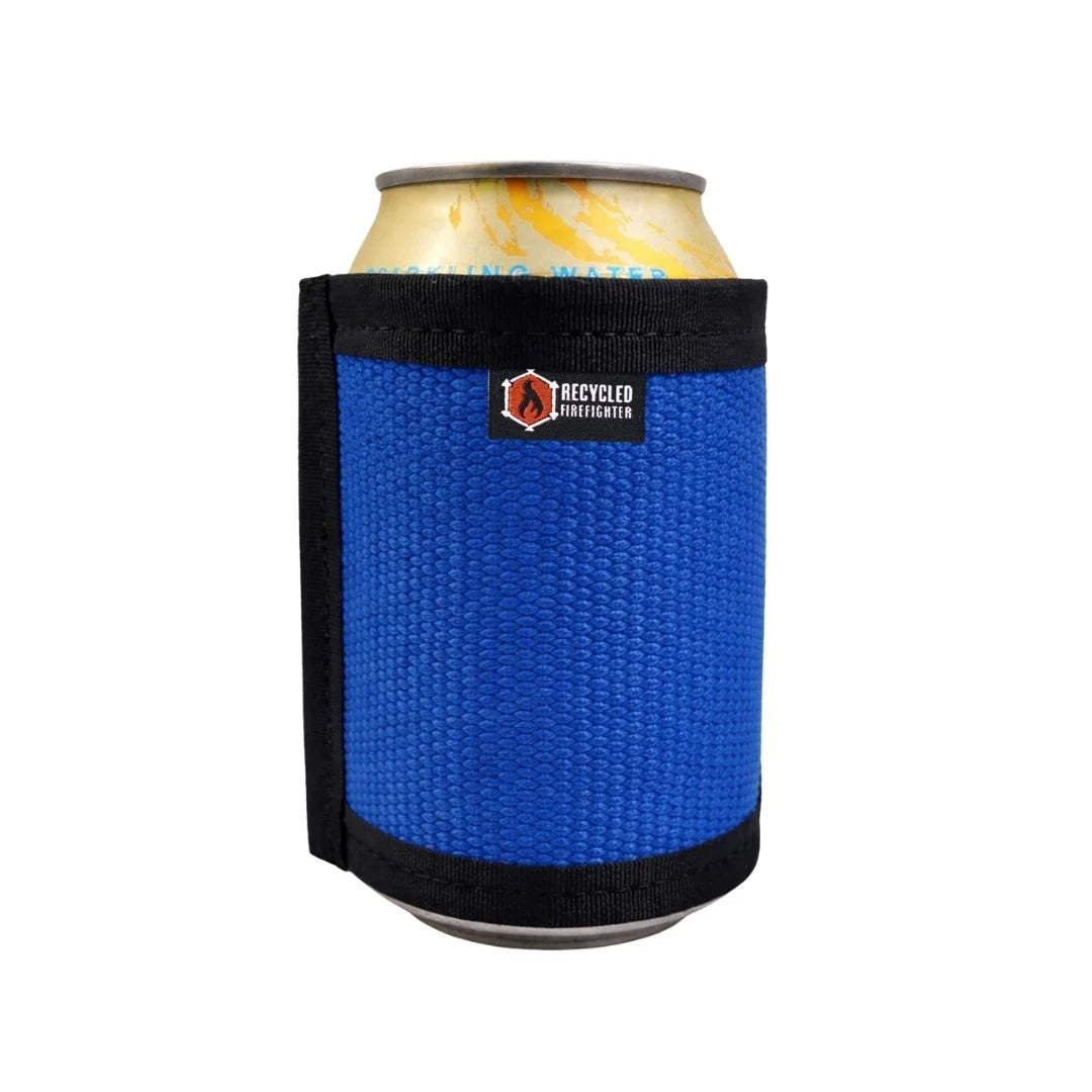 Blue Firehose Drink Sleeve by Recycled Firefighter, durable insulated cover for keeping beverages cold or hot.