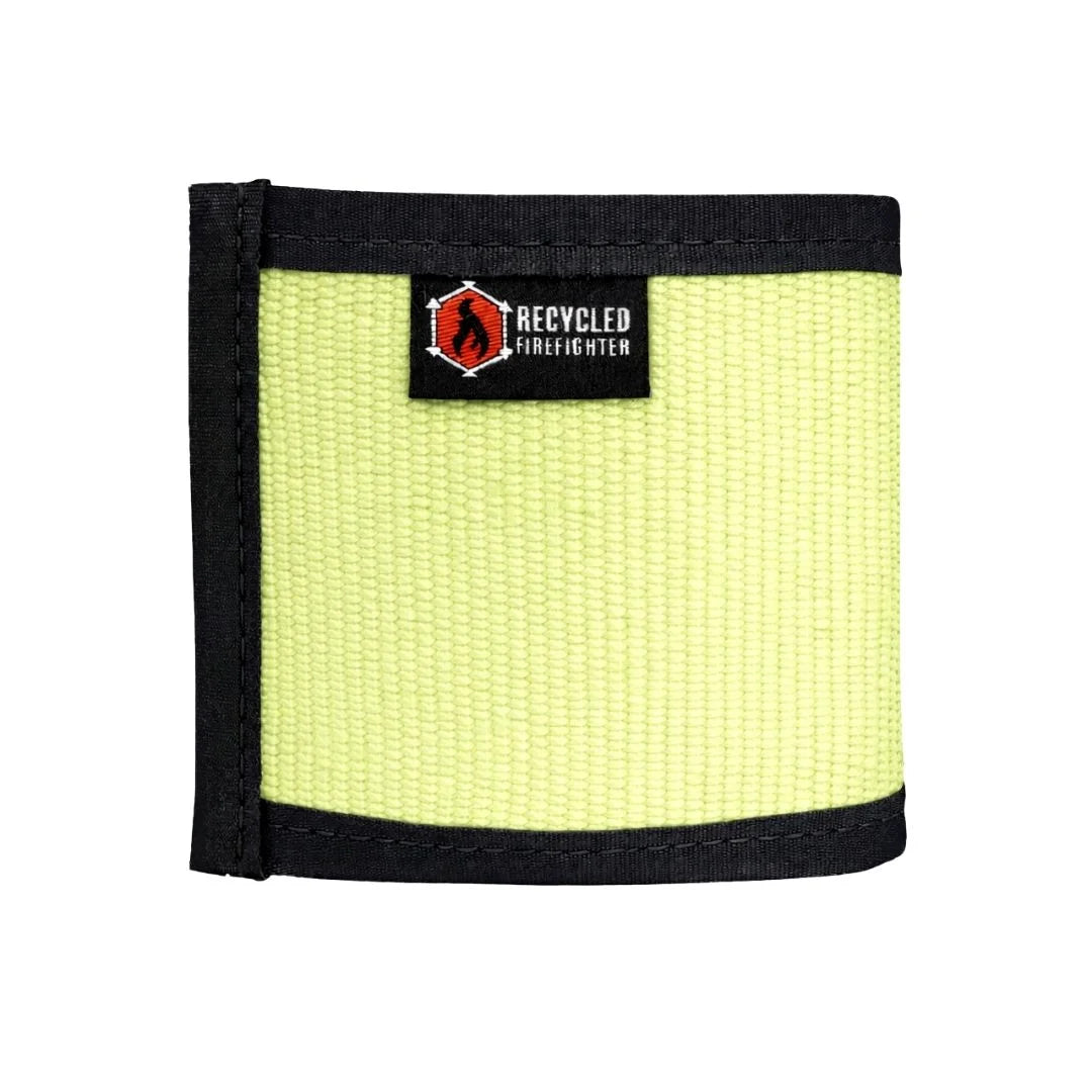 Light green Recycled Firefighter Firehose Drink Sleeve showcasing durable, recycled firehose material for keeping beverages insulated.