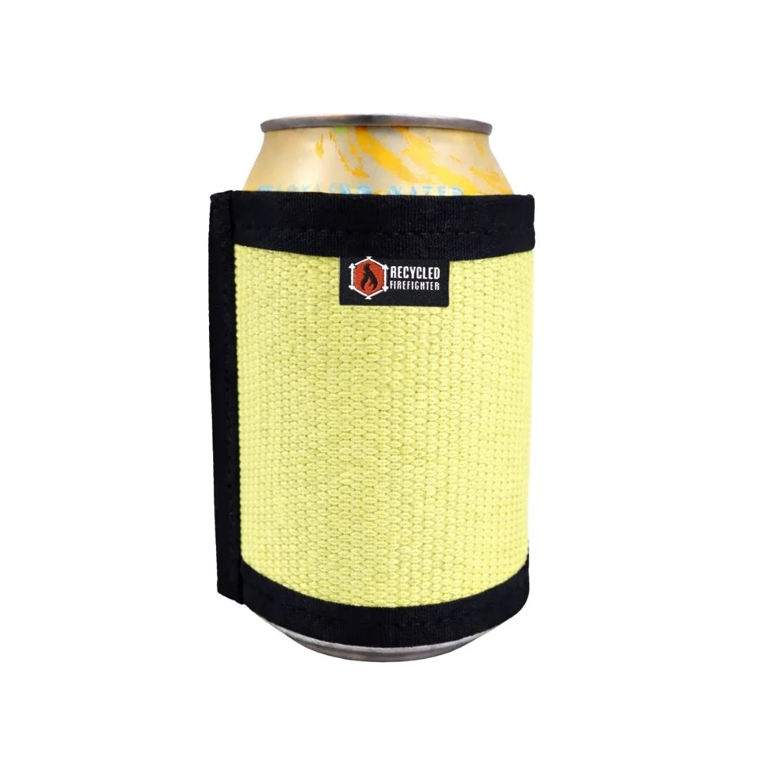 Light green Firehose Drink Sleeve by Recycled Firefighter, durable insulation for keeping beverages cold or hot.
