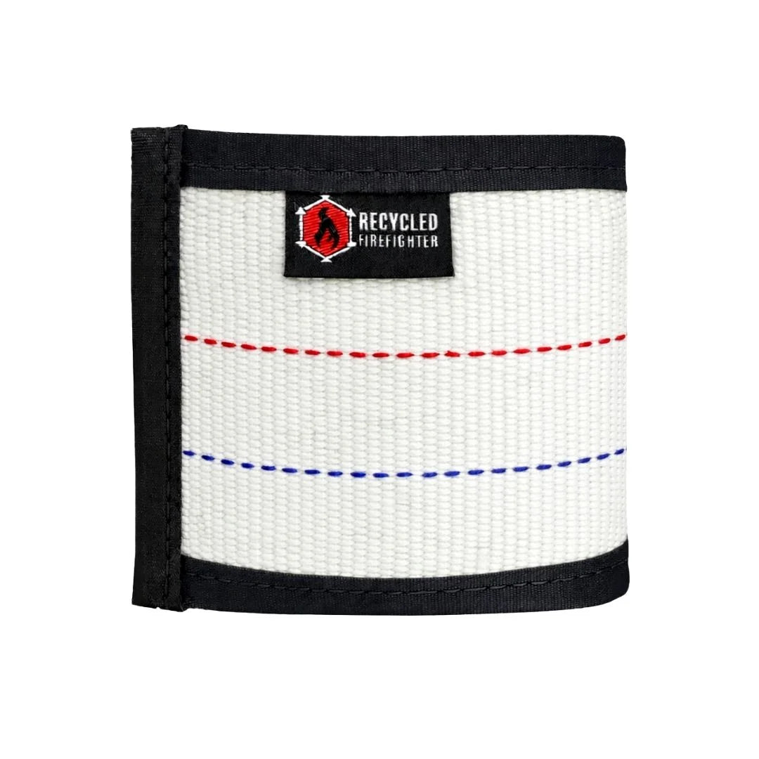 Recycled Firefighter Firehose drink sleeve in vibrant red with black branding, designed to keep beverages insulated.