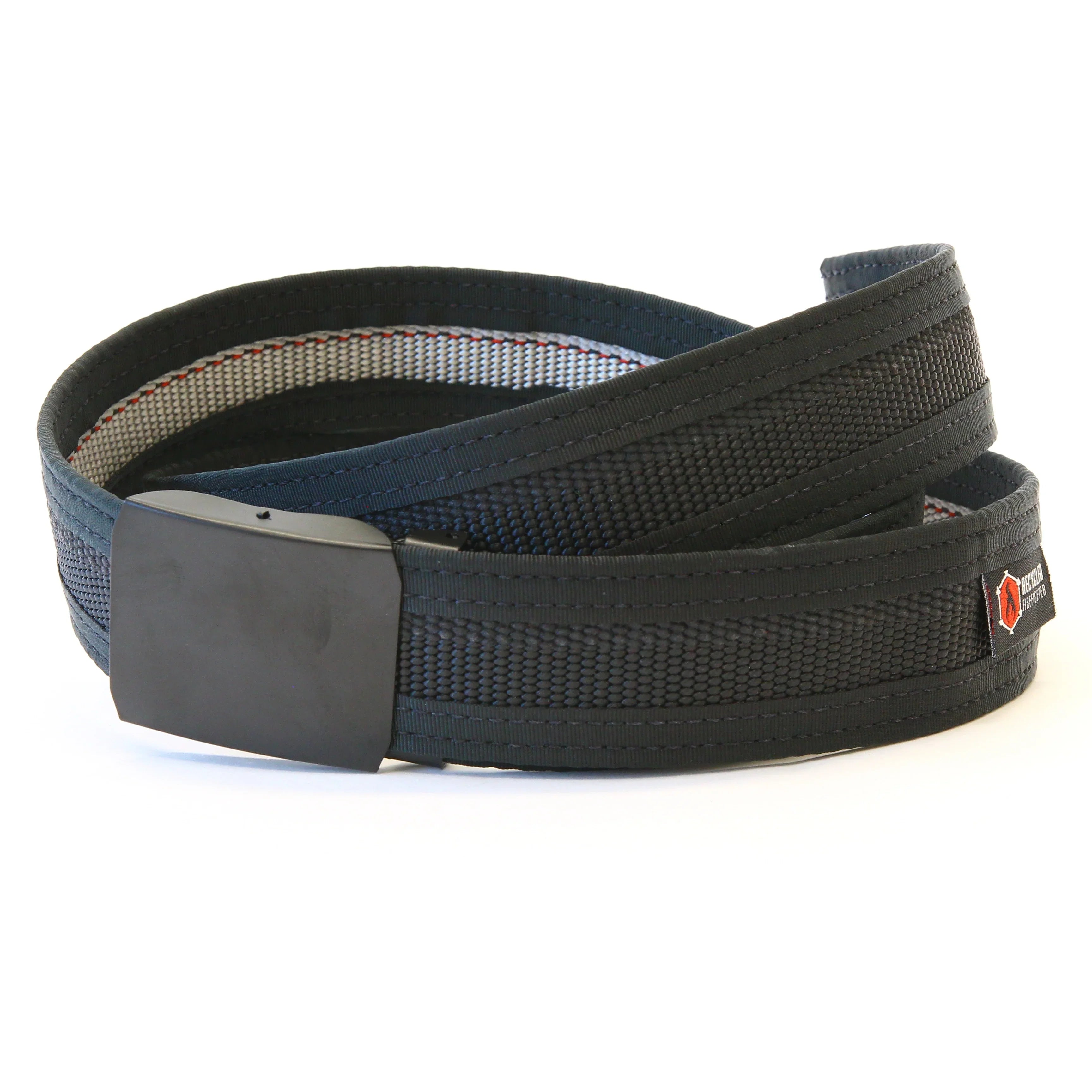 Black Fire Hose EDC Belt by Recycled Firefighter, showcasing its durable material and practical design for everyday carry.