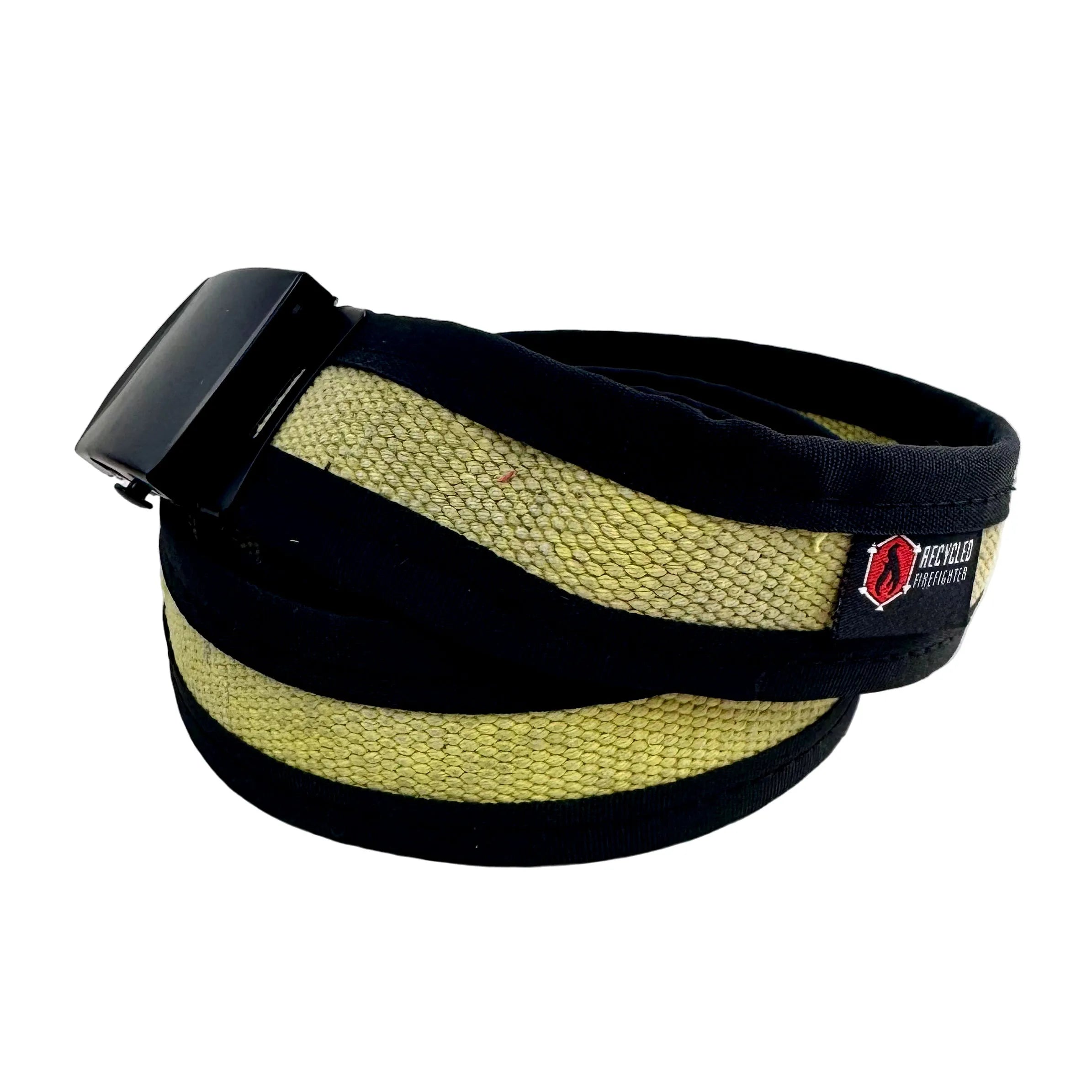 Black Fire Hose EDC Belt by Recycled Firefighter, showcasing durable material and unique design suitable for everyday carry.