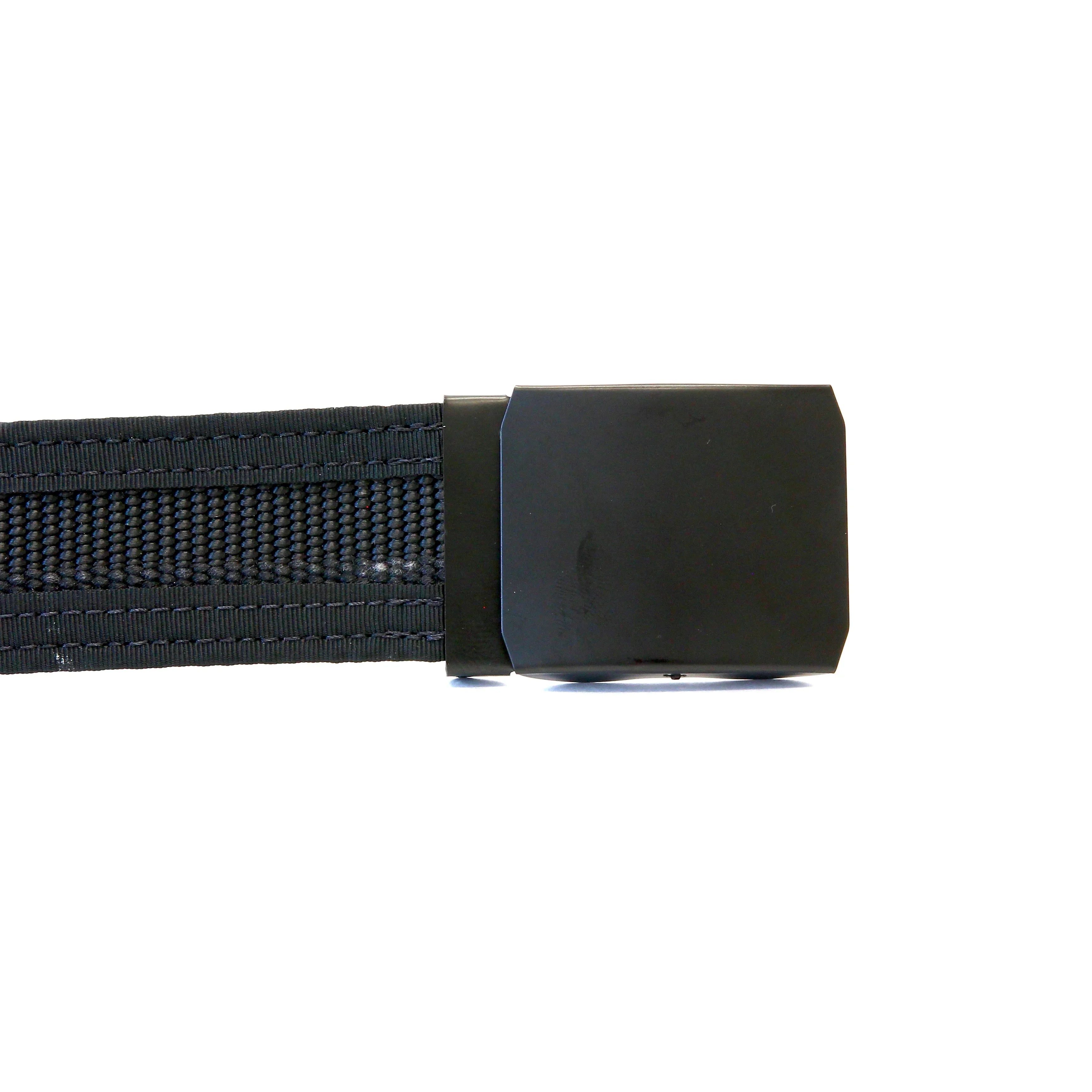 Black Fire Hose EDC Belt by Recycled Firefighter, showcasing durable, recycled material and a sturdy buckle design.