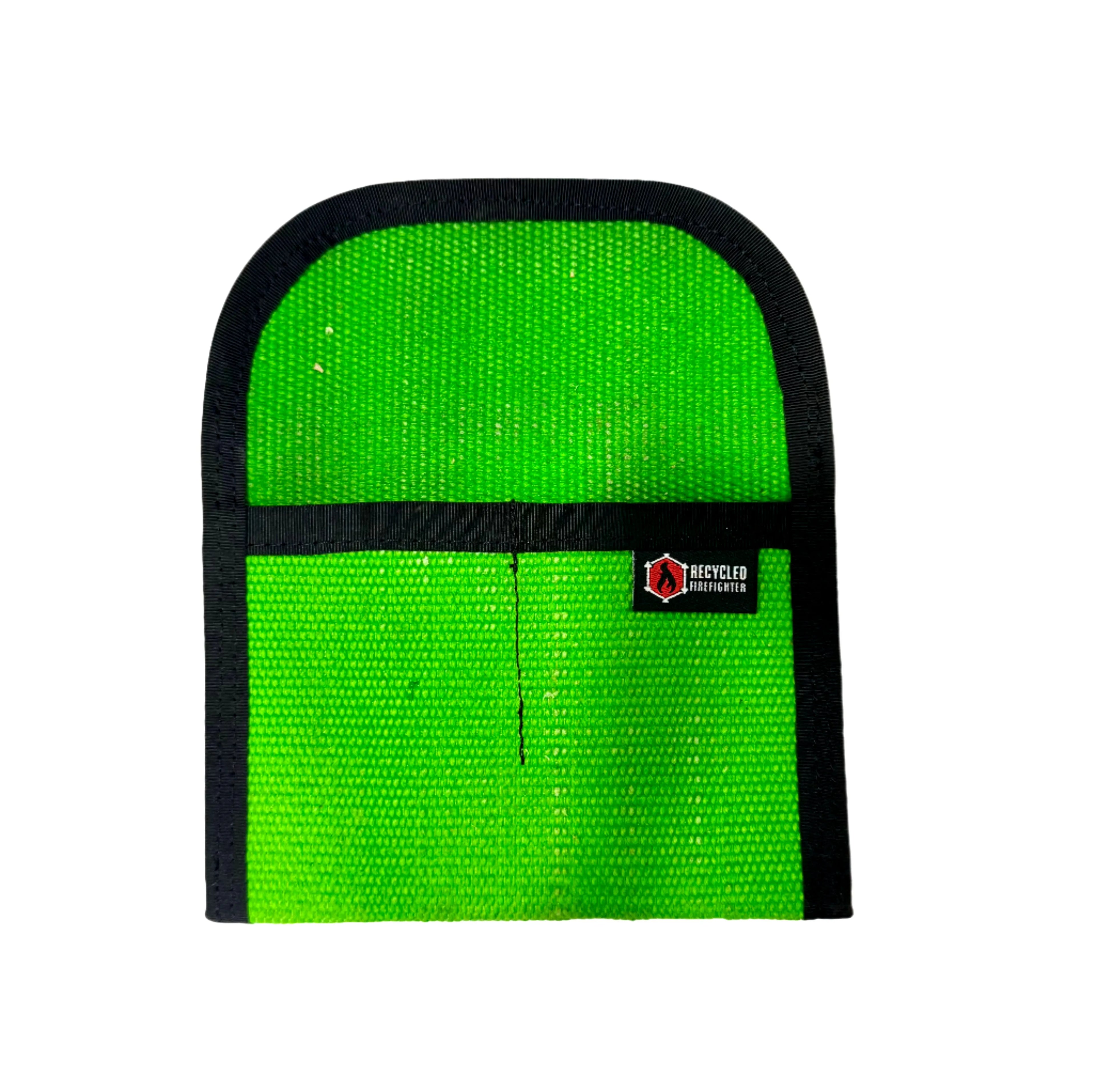 Green and black Fire Hose Tool Pouch by Recycled Firefighter, featuring durable recycled materials and multiple pockets.