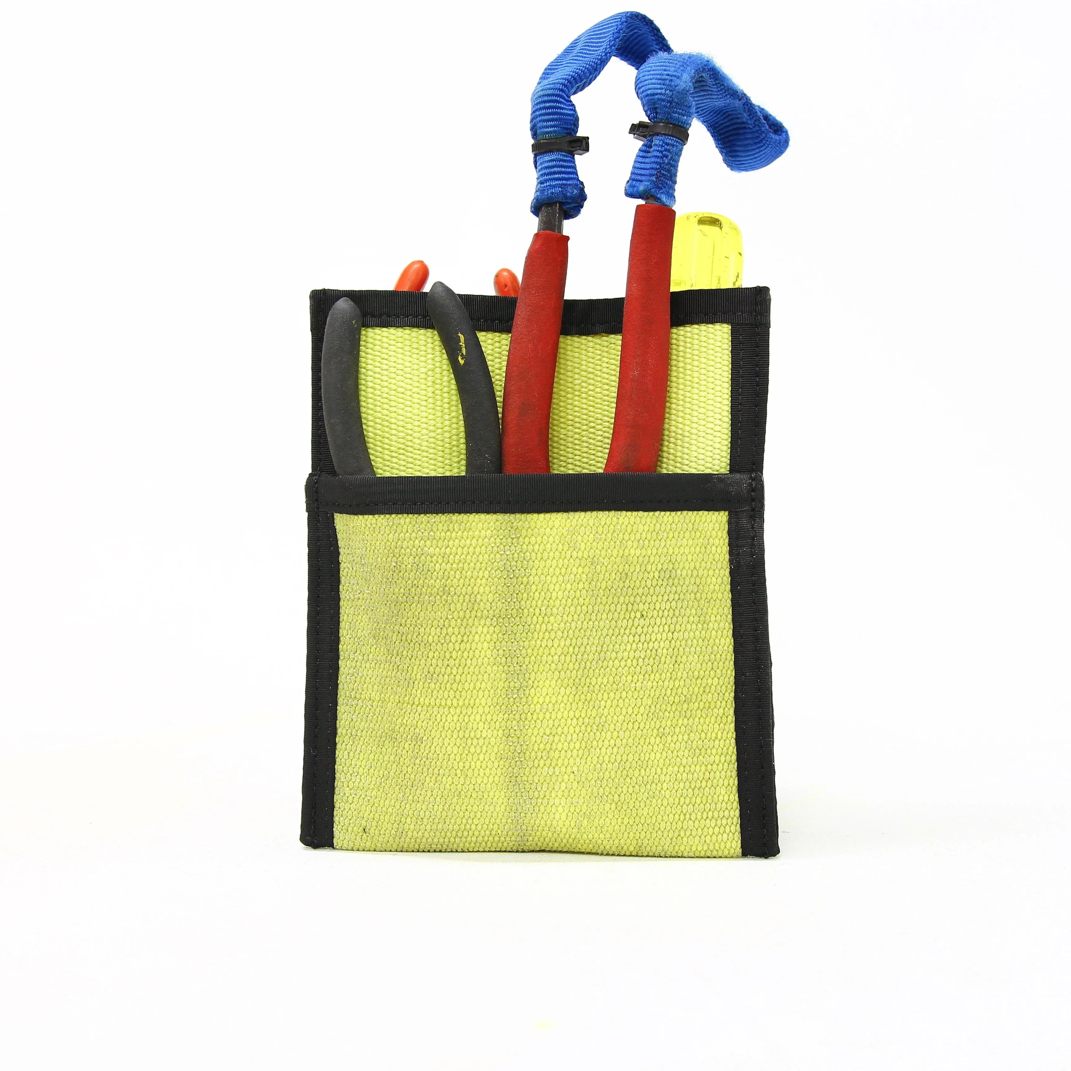 Recycled Firefighter fire hose tool pouch featuring durable material and multiple pockets for organizing tools.