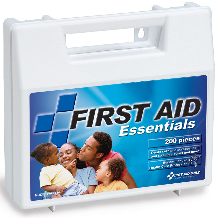 Large 200-piece first aid kit from quakekits.com with bandages, antiseptic wipes, and medical supplies for emergencies.