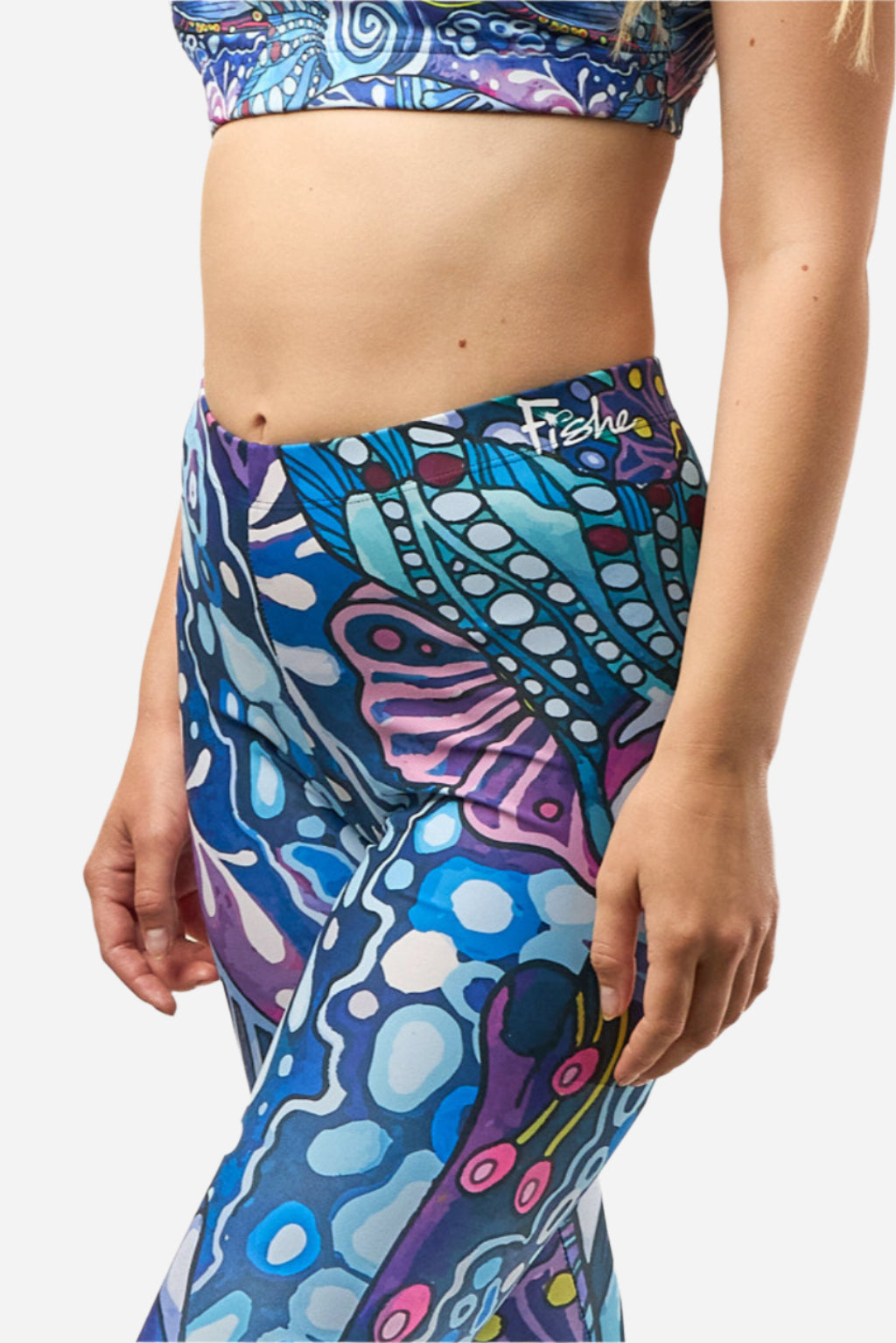 FisheWear Enchanted Grayling Signature Leggings featuring a detailed aquatic fish print on soft, stretchy fabric.