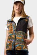 FisheWear unbound brown fleece vest with a soft, cozy texture, displayed on a hanger against a neutral background.