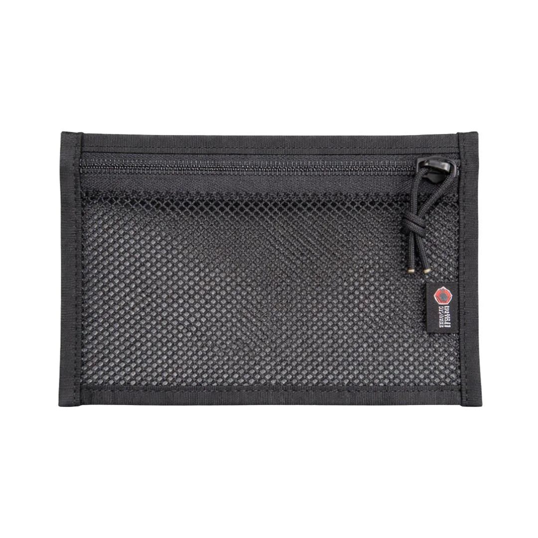 Flat EDC Pouch in black, made from recycled firehose, featuring a zippered closure and durable design by Recycled Firefighter.