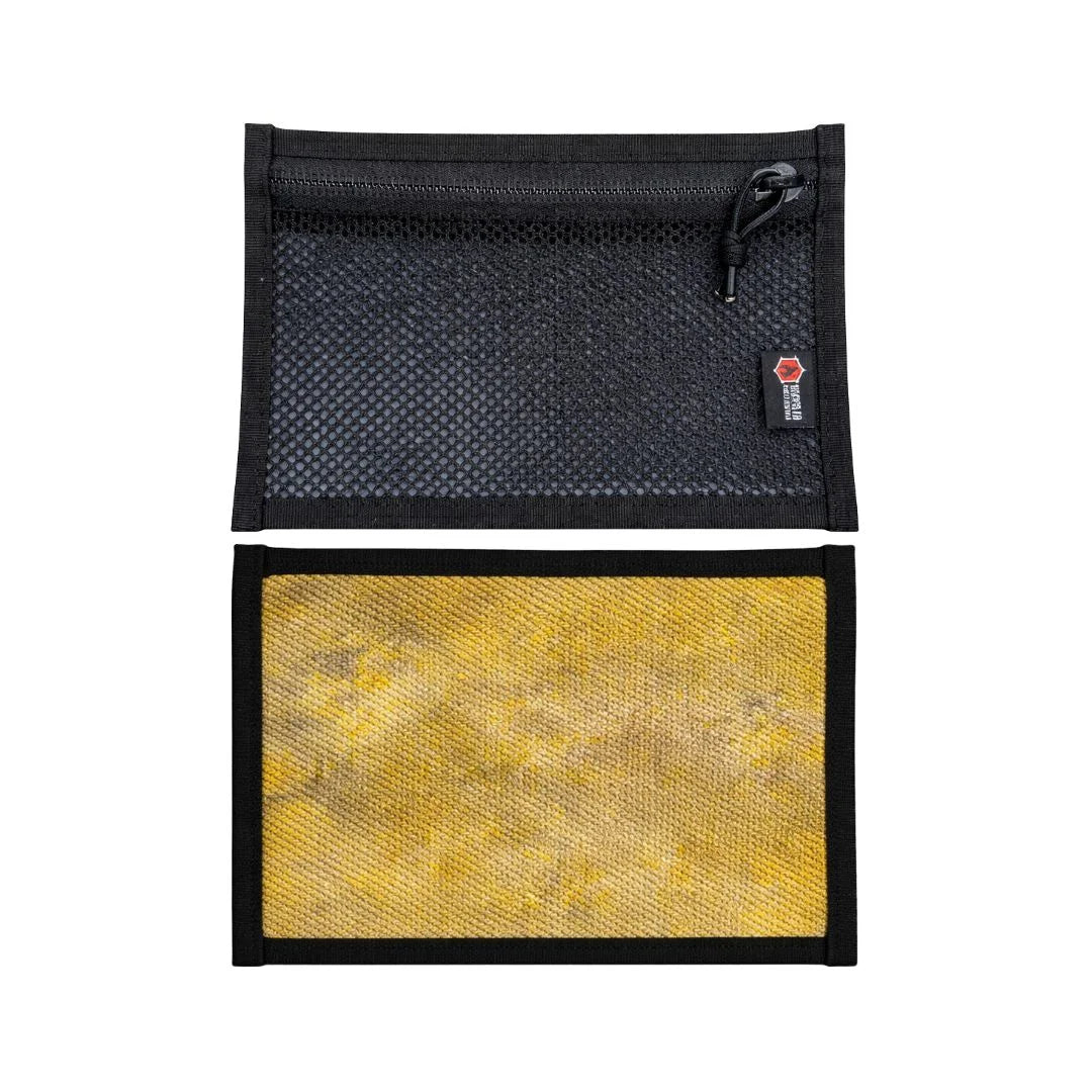 Flat EDC Pouch in calico and black, featuring a durable firehose design and zippered closure by Recycled Firefighter.