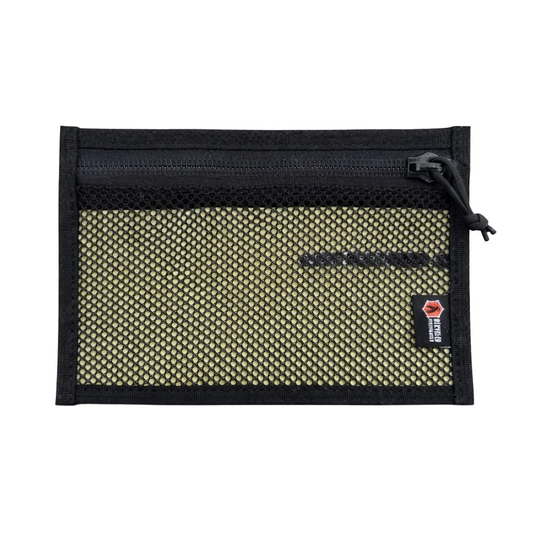 Flat zippered EDC pouch in light yellow and black from Recycled Firefighter, made from durable firehose material.