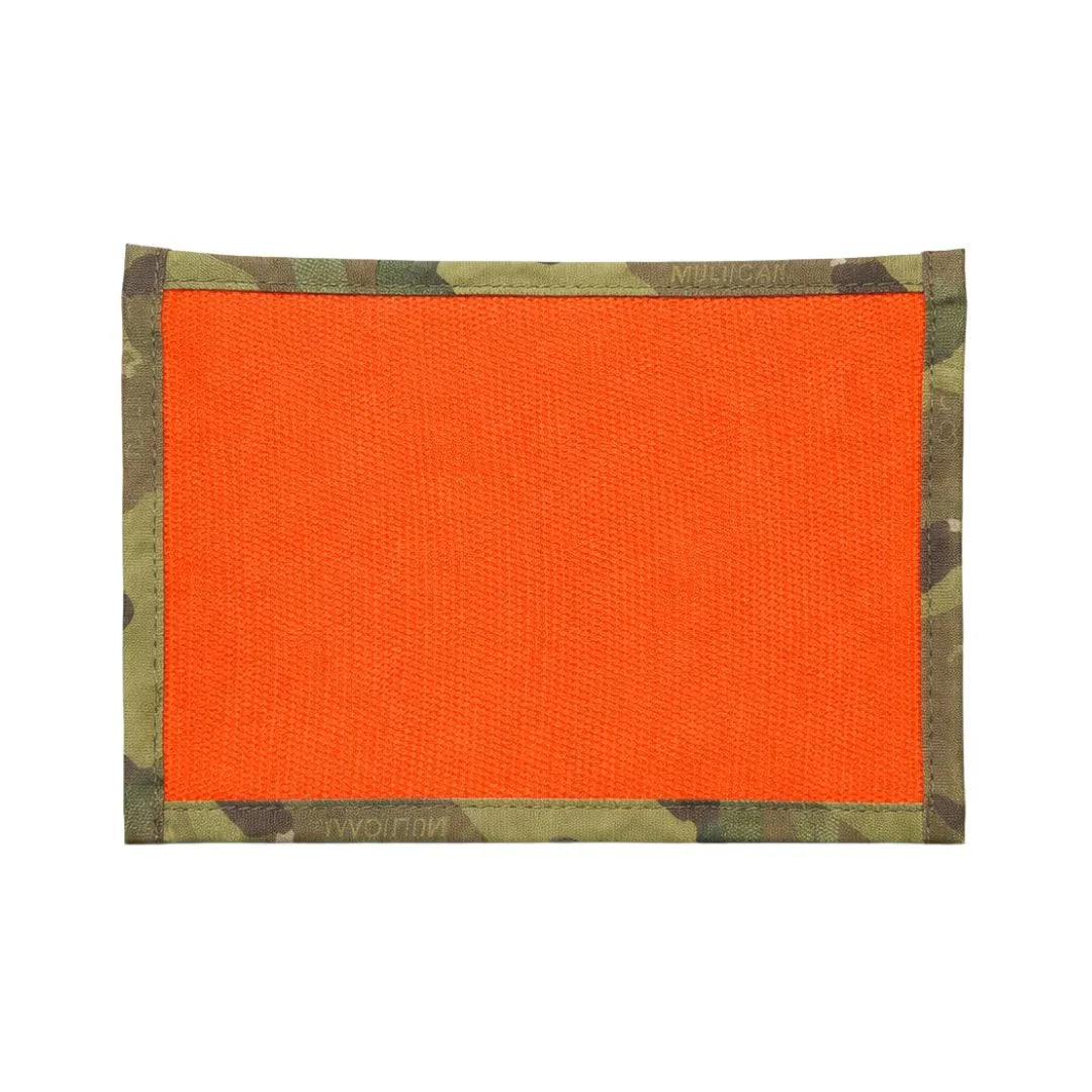 Flat EDC pouch by Recycled Firefighter in orange and multicam pattern, featuring a zippered closure for everyday carry.