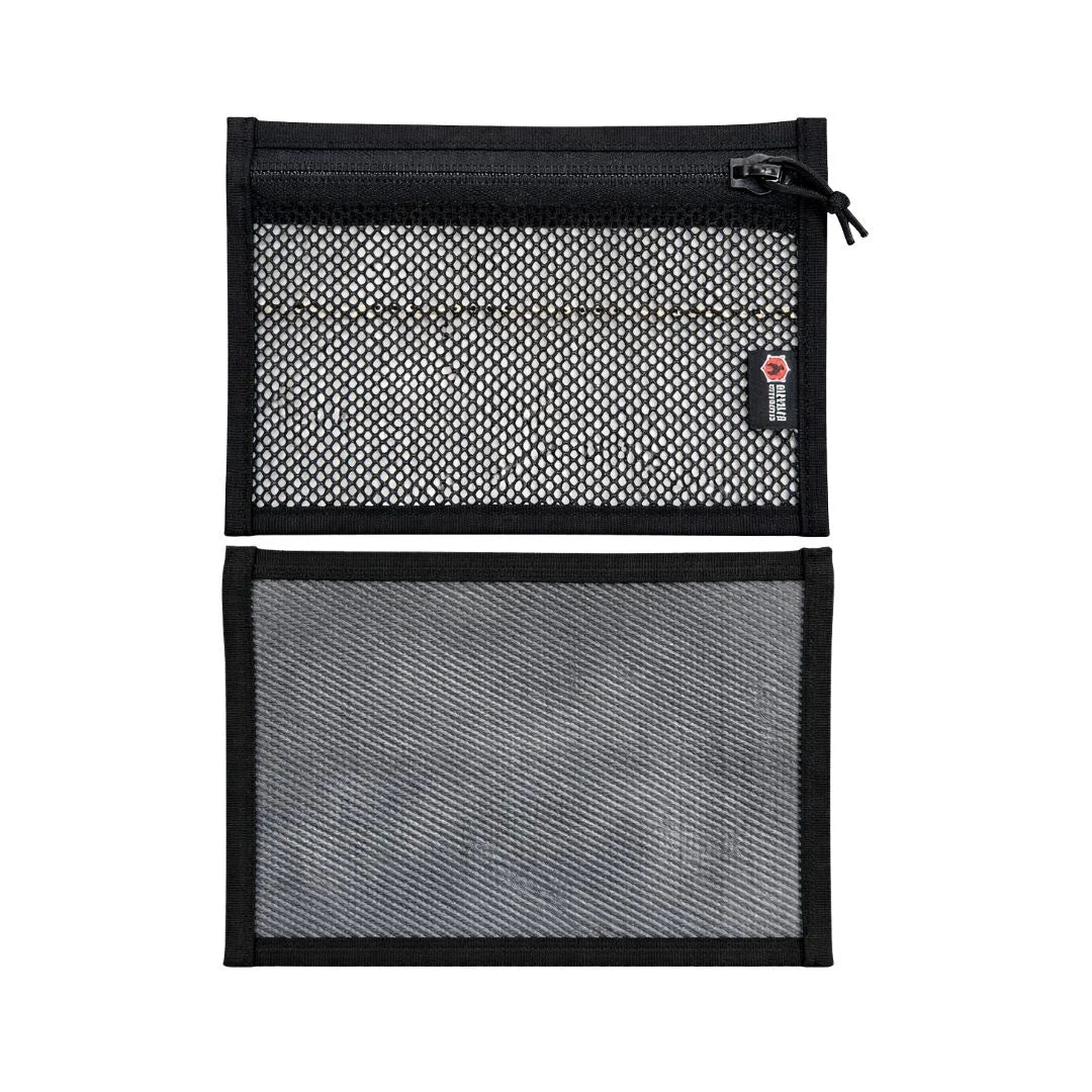 Flat zippered EDC pouch in rubber and black, made from recycled firehose by Recycled Firefighter.