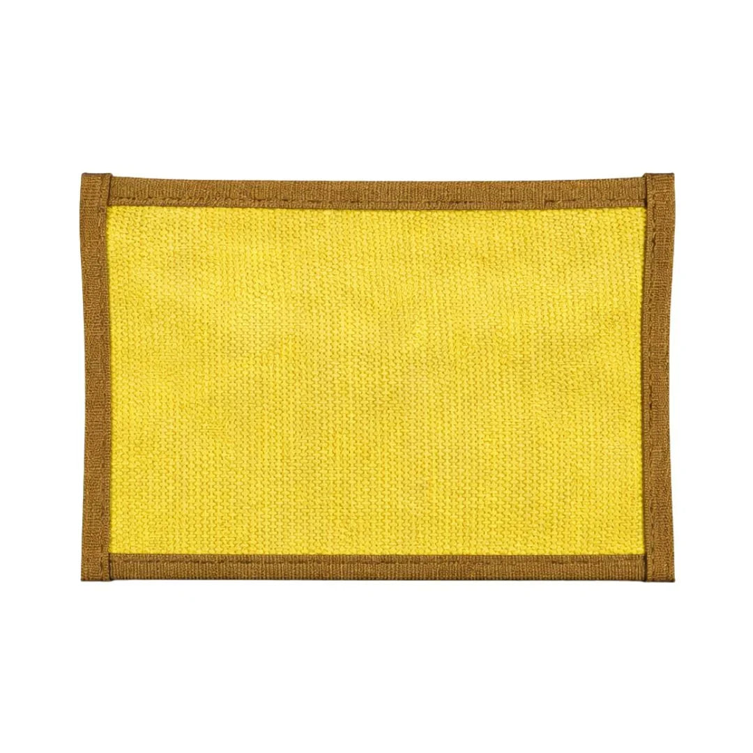 Flat EDC pouch by Recycled Firefighter in vintage yellow and coyote, featuring a durable zippered design.