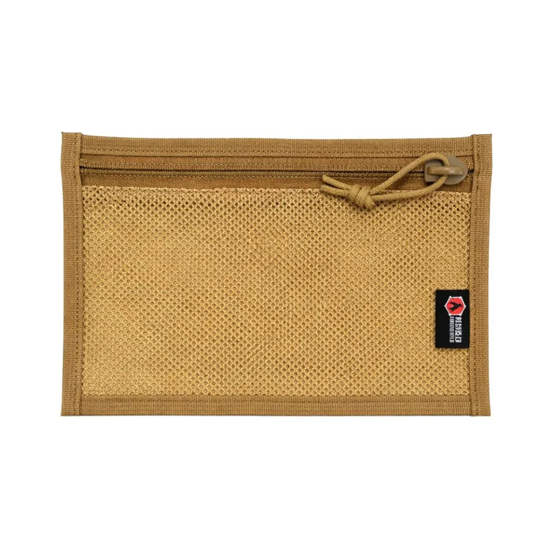 Flat EDC Pouch in vintage yellow and coyote color, featuring durable firehose material by Recycled Firefighter.