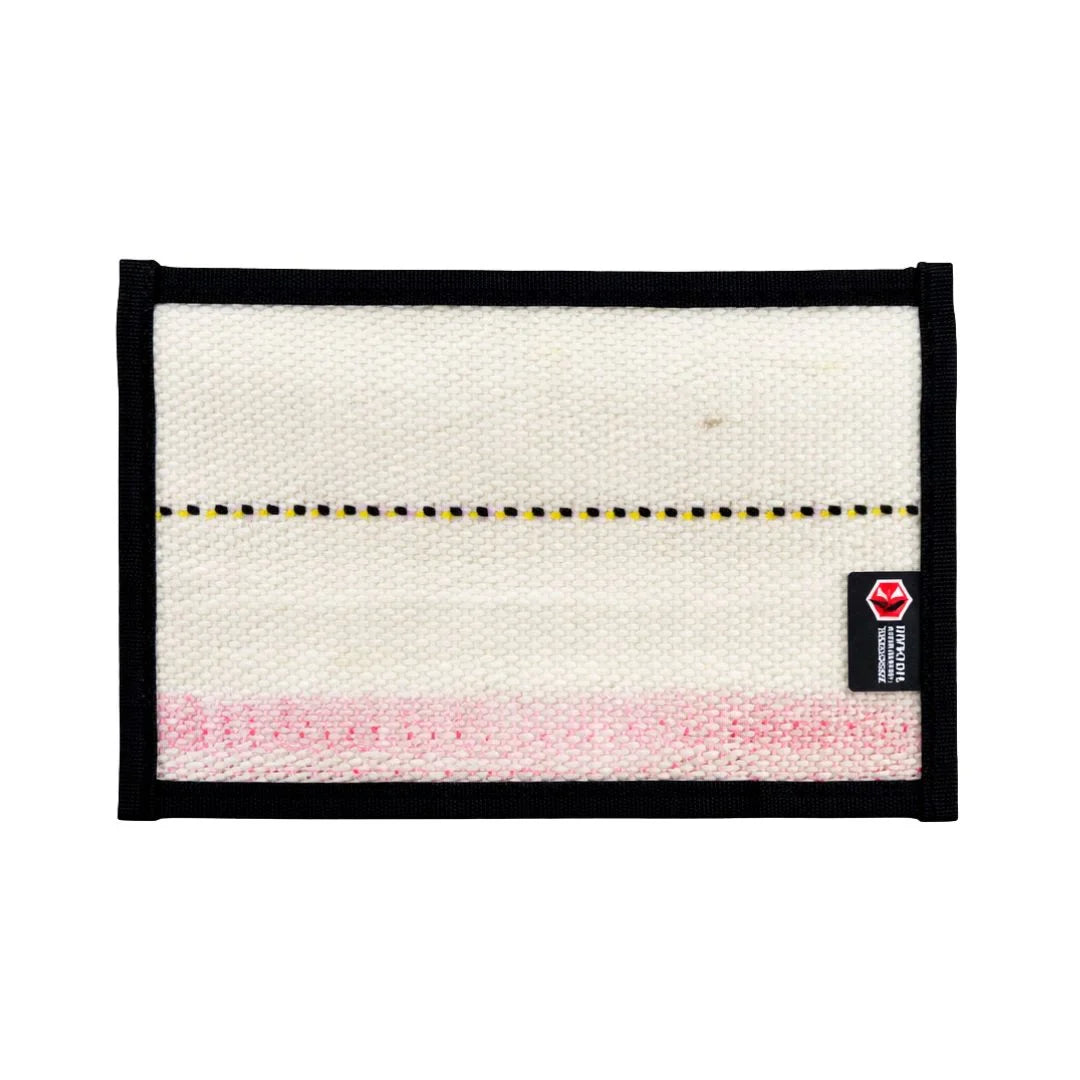 Flat EDC pouch in white and black, made from recycled firehose, featuring a zippered closure by Recycled Firefighter.