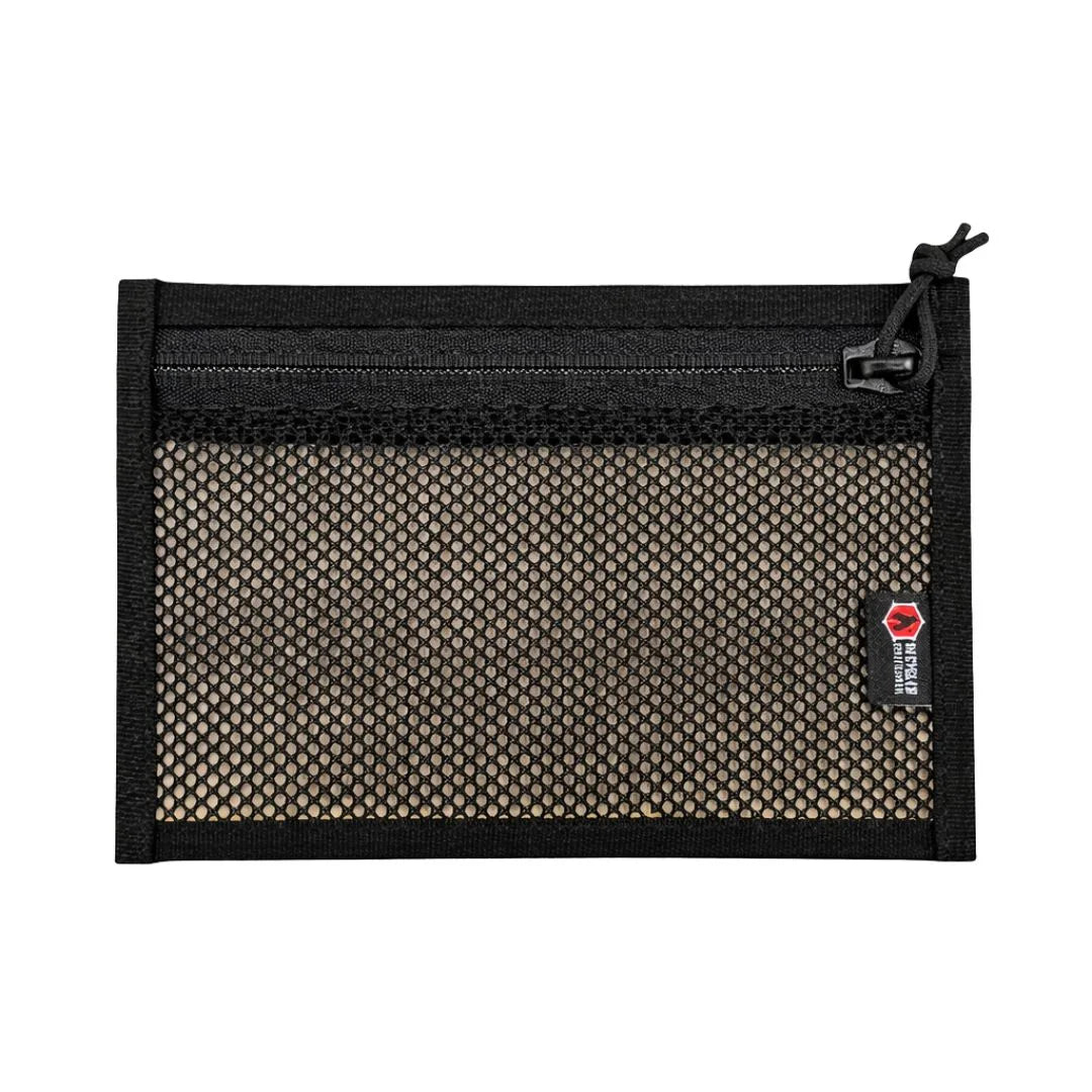 Flat EDC Pouch in white and black, made from recycled firehose, featuring a zippered closure.