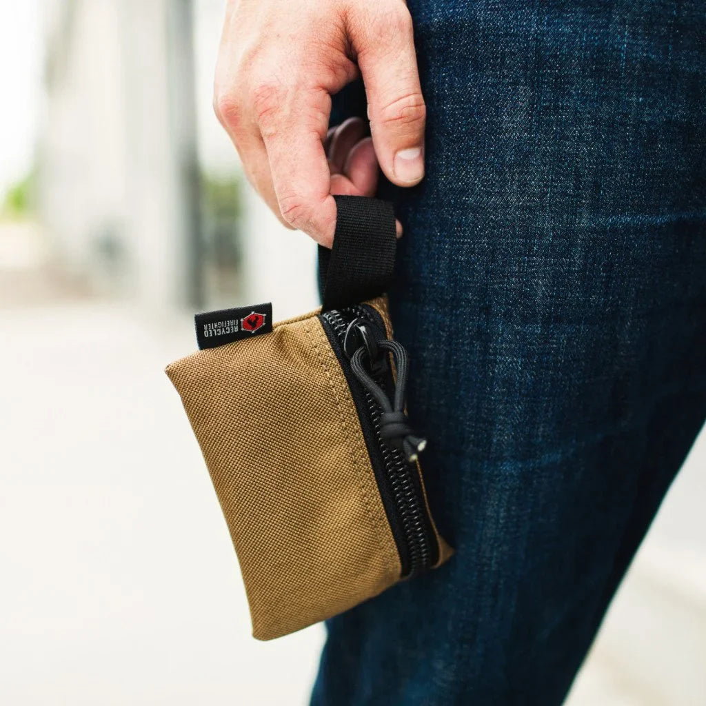 Recycled Firefighter Truckie large flat-zippered gear pouch in durable recycled material, showing zipper closure and compact design.